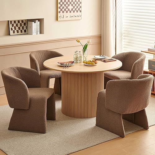 Miniatura 28 de Set de mesa de comedor Homedot para 4, mesa redonda de comedor estilo granja y 4 sillas de acento para comedor con respaldo curvo y apoyabrazos,