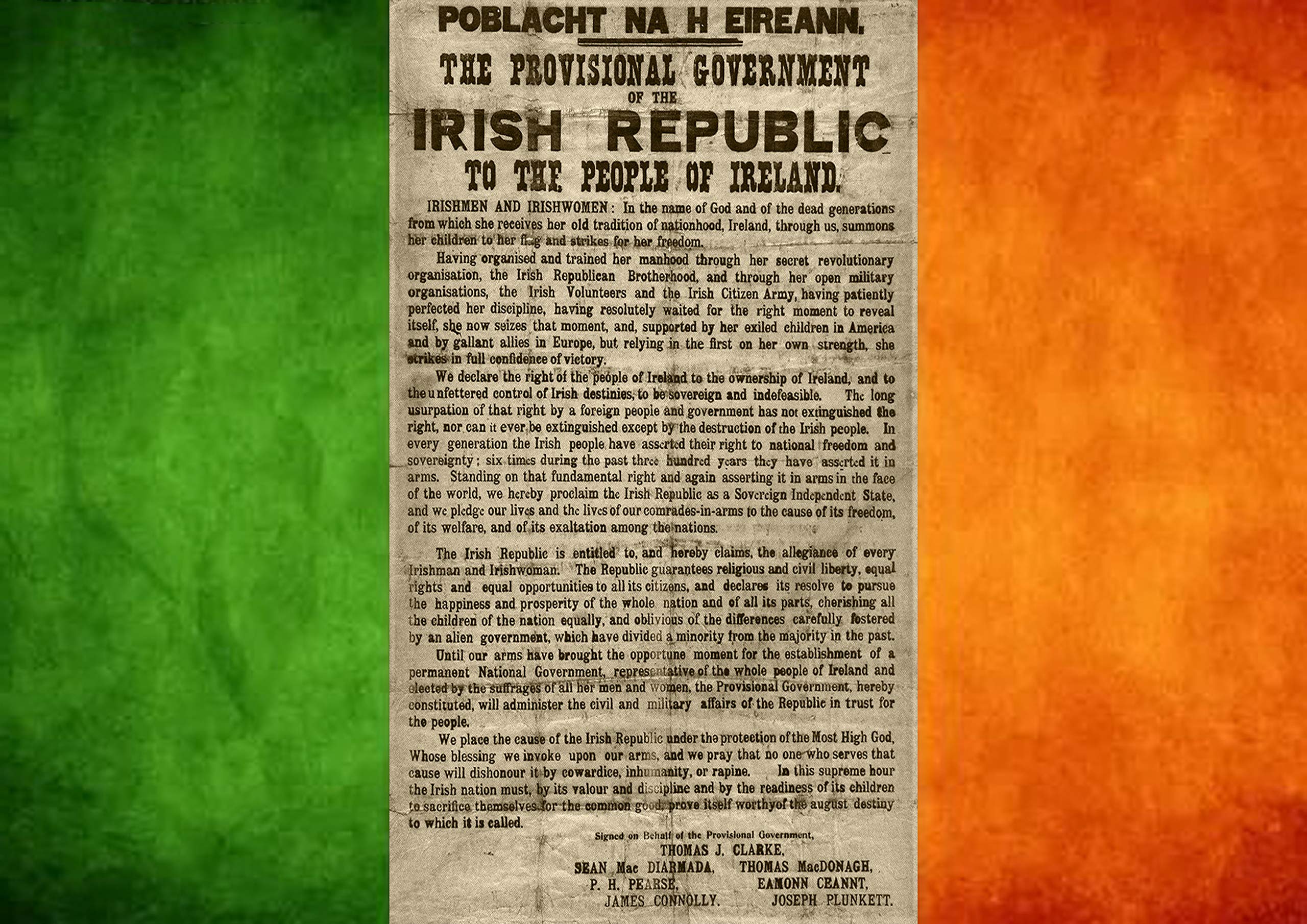 Irish Proclamation Inscribed Onto The Irish Tri Colour A4 Photo Print
