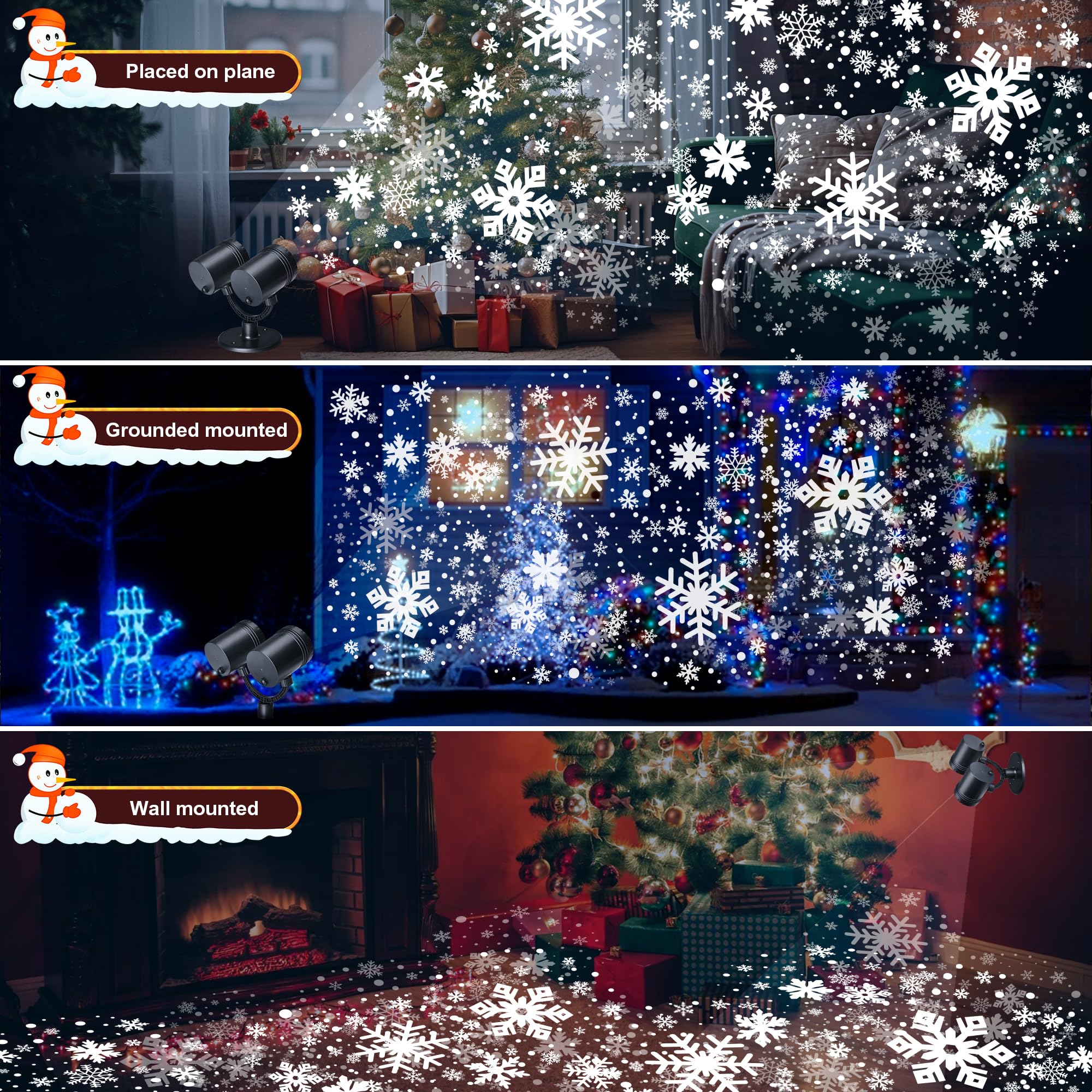 Moxled Projektor Weihnachten Aussen, Doppelter Kopf Dynamische LED Schneeflocken Projektor mit Timer, Wasserdicht Weihnachtsbeleuchtung außen für Garten Fenster Wand Hof Party Weihnachtsdeko