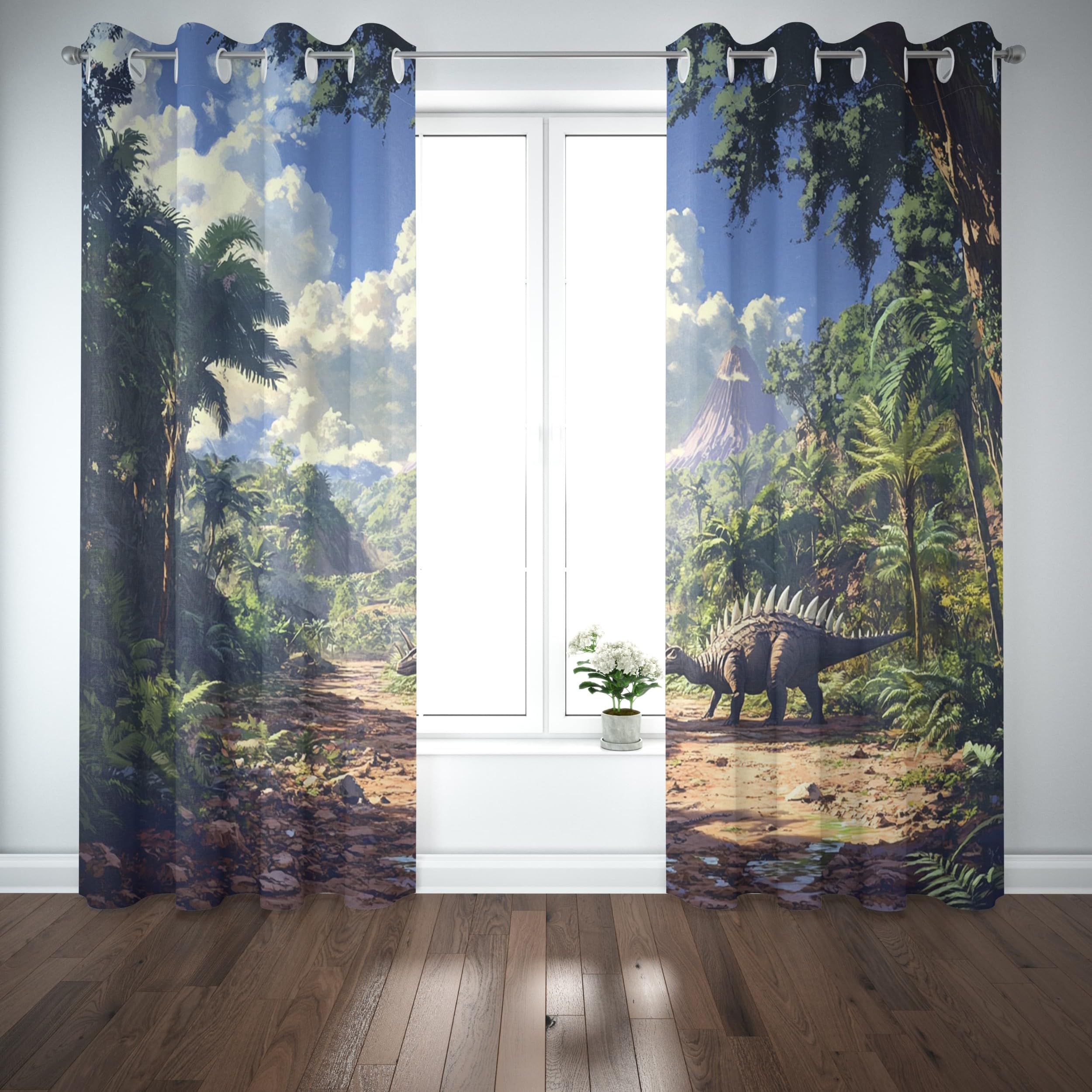 Générique Thermiques Isolants Anti-Fondu Rideaux À Oeillets,140 x 225 cm (LxH) Univers Dinosaure Original Lot de 2 Occultants Rideaux,Draperies Opaquerideau Vert pour Salon Chambre d'enfant