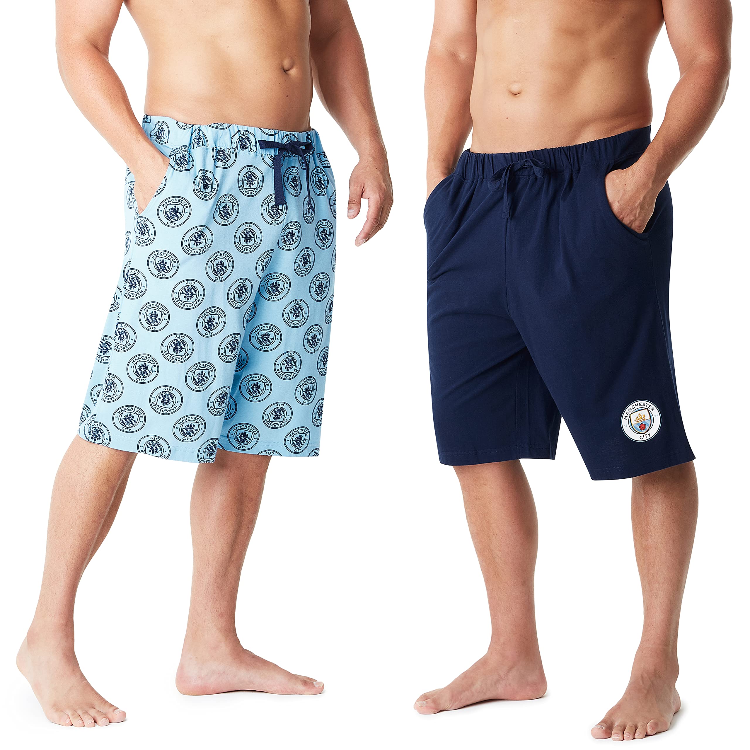 MANCHESTER CITY F.C. Mens Shorts, 2 Pack Cotton Lounge Shorts, Man City Gifts