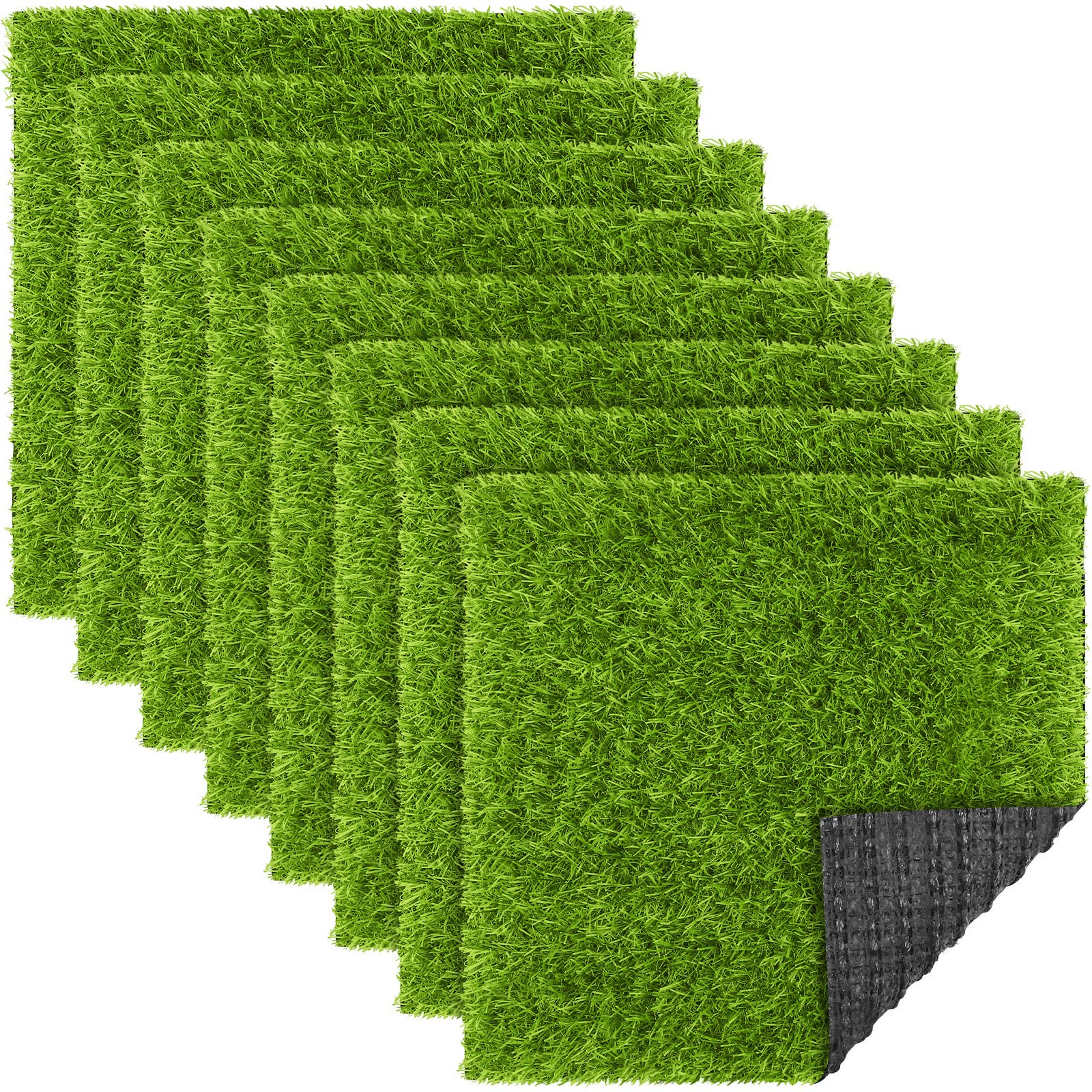 TURSTIN 8 Packs 12 x 12 Inch Artificial Grass Mat Squares Synthetic Garden Grass Tiles Fake Grass Turf Patch with Drainage Hole Realistic Grass Rug for DIY Decoration