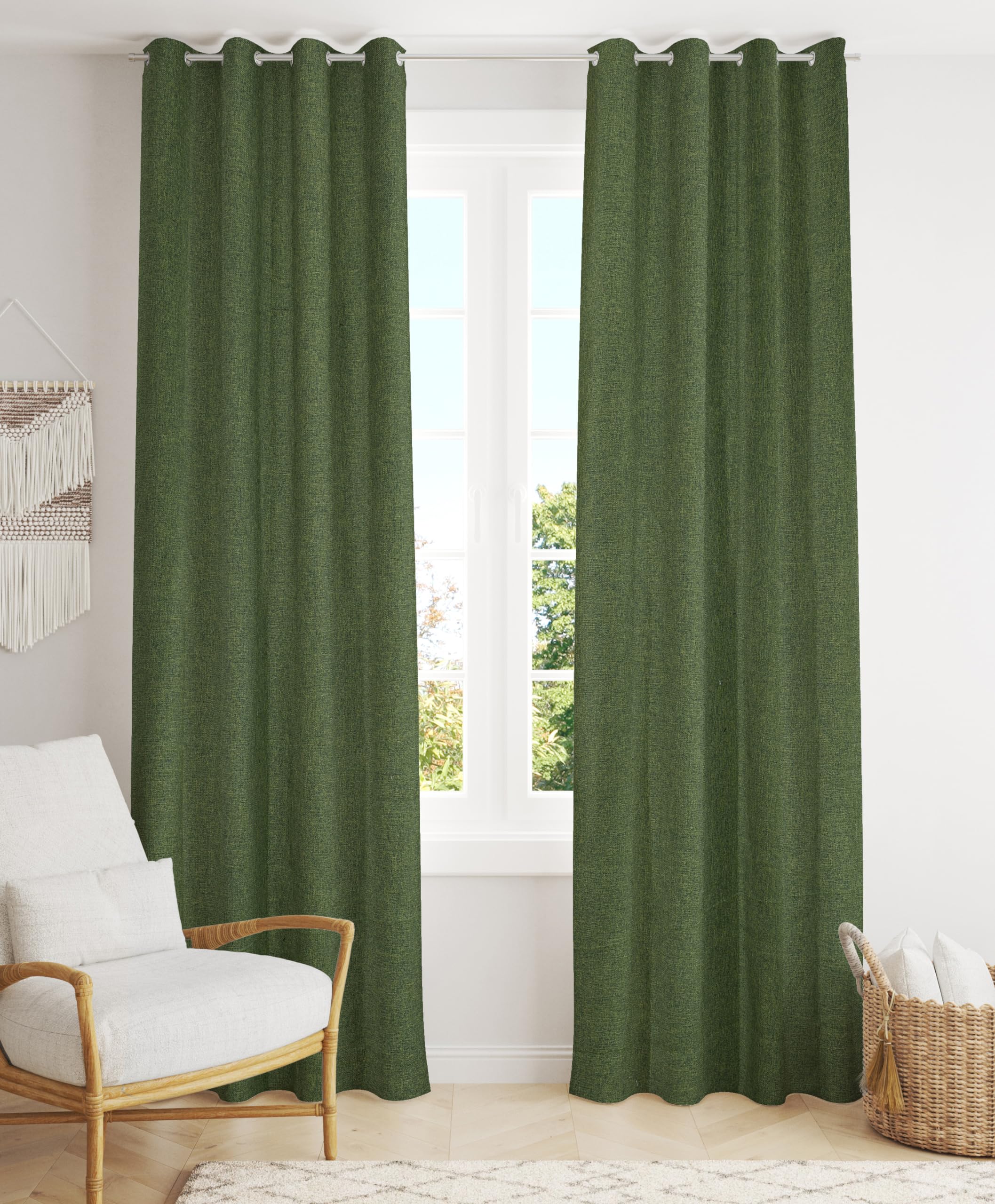 FRESH FROM LOOM Jute Curtains - Green, Noise Reduction -1
