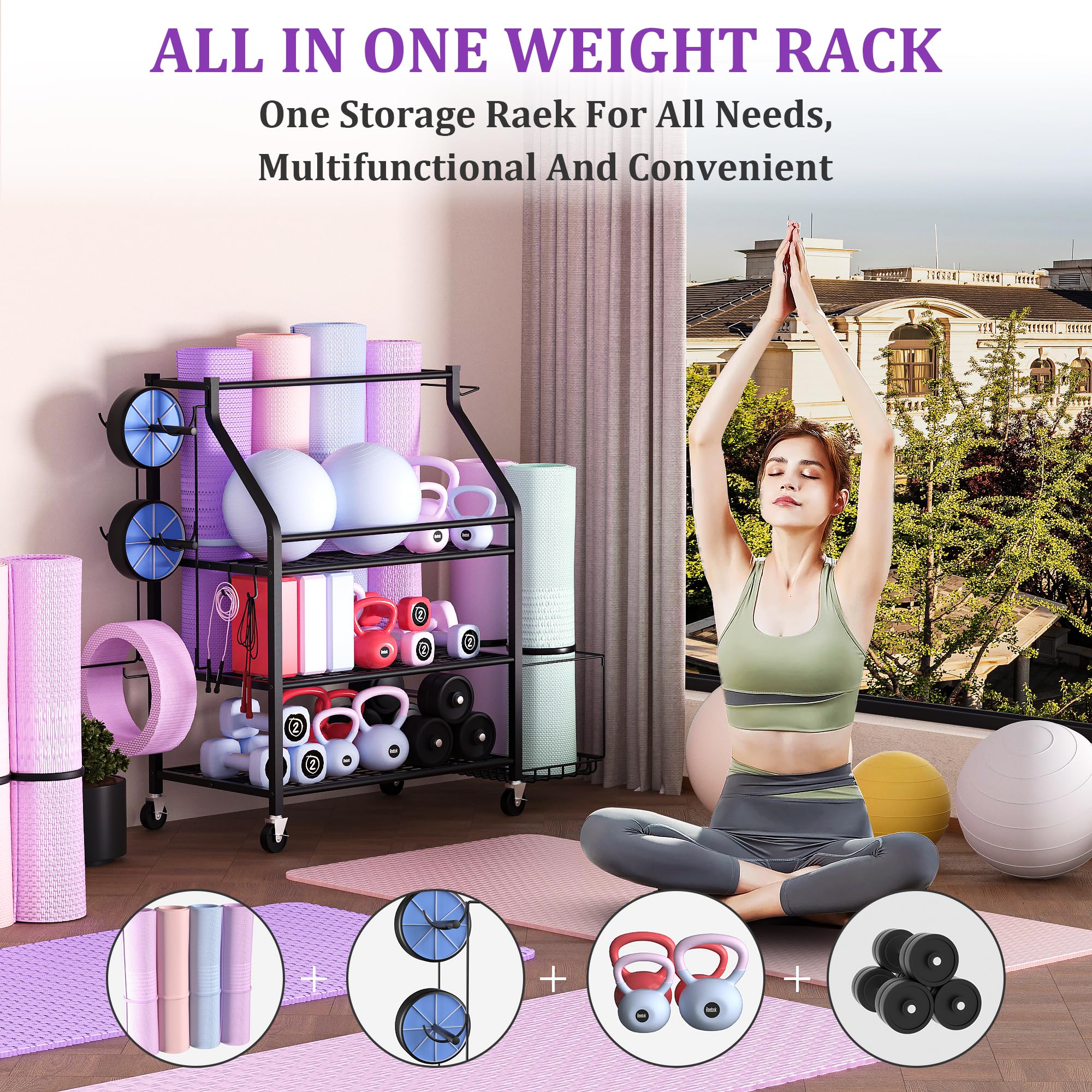 Dumbbell Rack Stand,Weight Rack for Home Gym,Yoga Mat Holder,Kettlebell Rack Squat Rack Gym Equipment for Home Storage Black