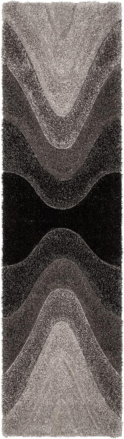 Well Woven Luze Black Hourglass Waves Geometric Thick Soft Plush 3D Textured Shag Runner Rug 2x7 (2'3" x 7'3")