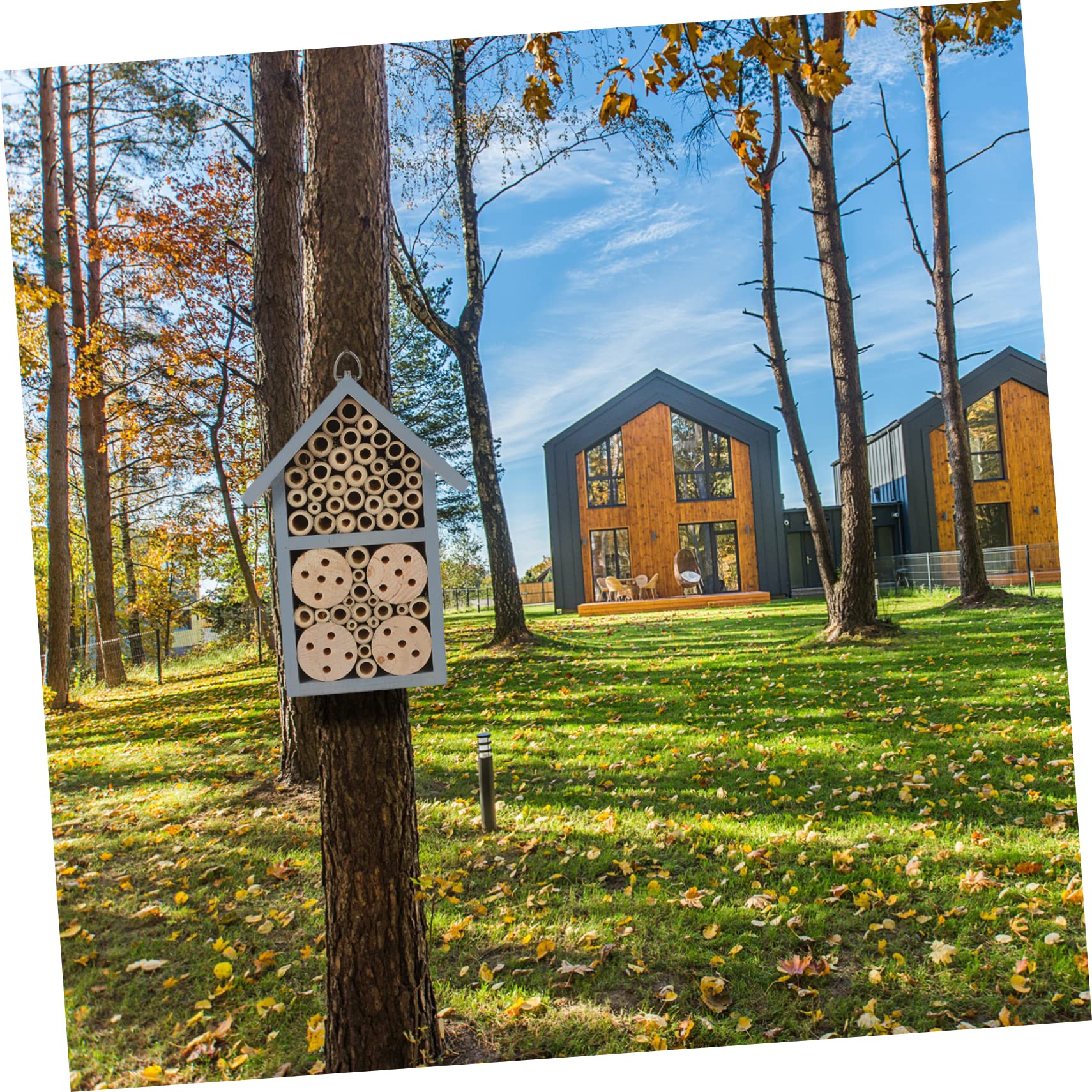 Happyyami Casetta per Insetti in Legno e Ferro Color Blu, da Appendere, Rifugio per Api Invernali per Giardino e Spazi Esterni