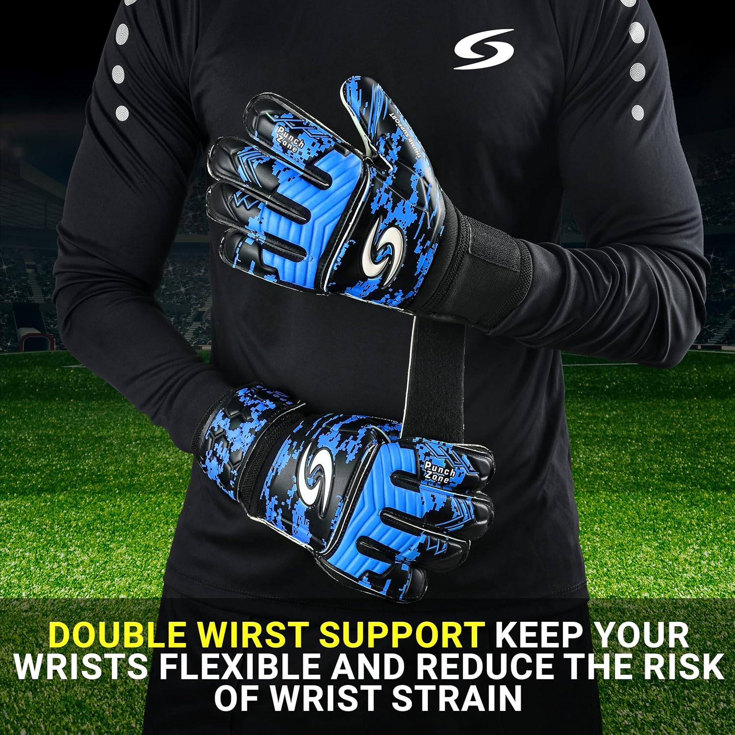 Sporia Adult Youth Goalkeeper Gloves - Breathable Soccer Goalie Gloves with 5 Finger Saver & Strong Wrist Support (4MM Latex)