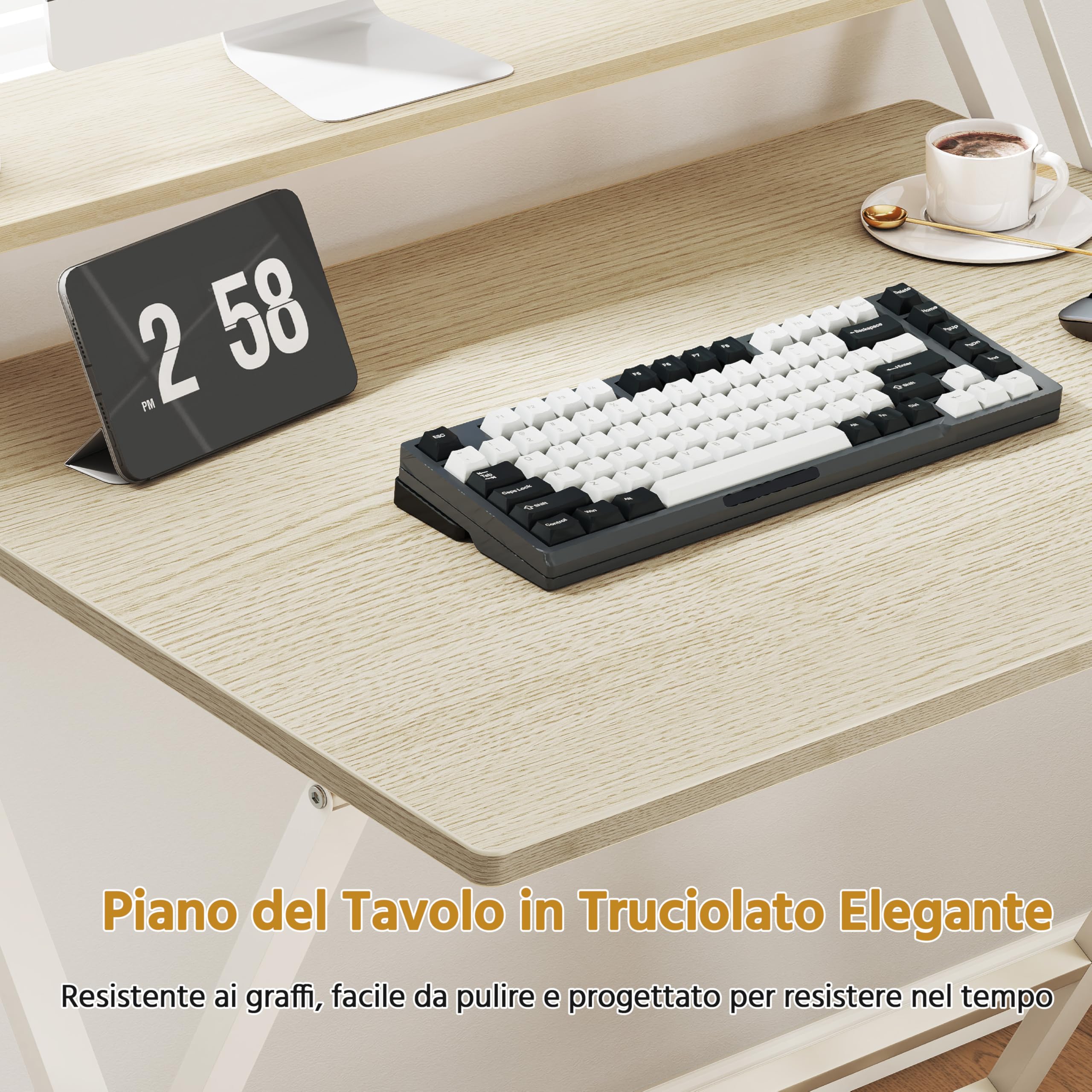 Yaheetech Scrivania Pieghevole per Computer a 2 Livelli 80 cm Tavolo Pieghevole in Legno Moderno Design Scrivania Salvaspazio Compatto Tavolino con Ripiano per Monitor Legno Chiaro