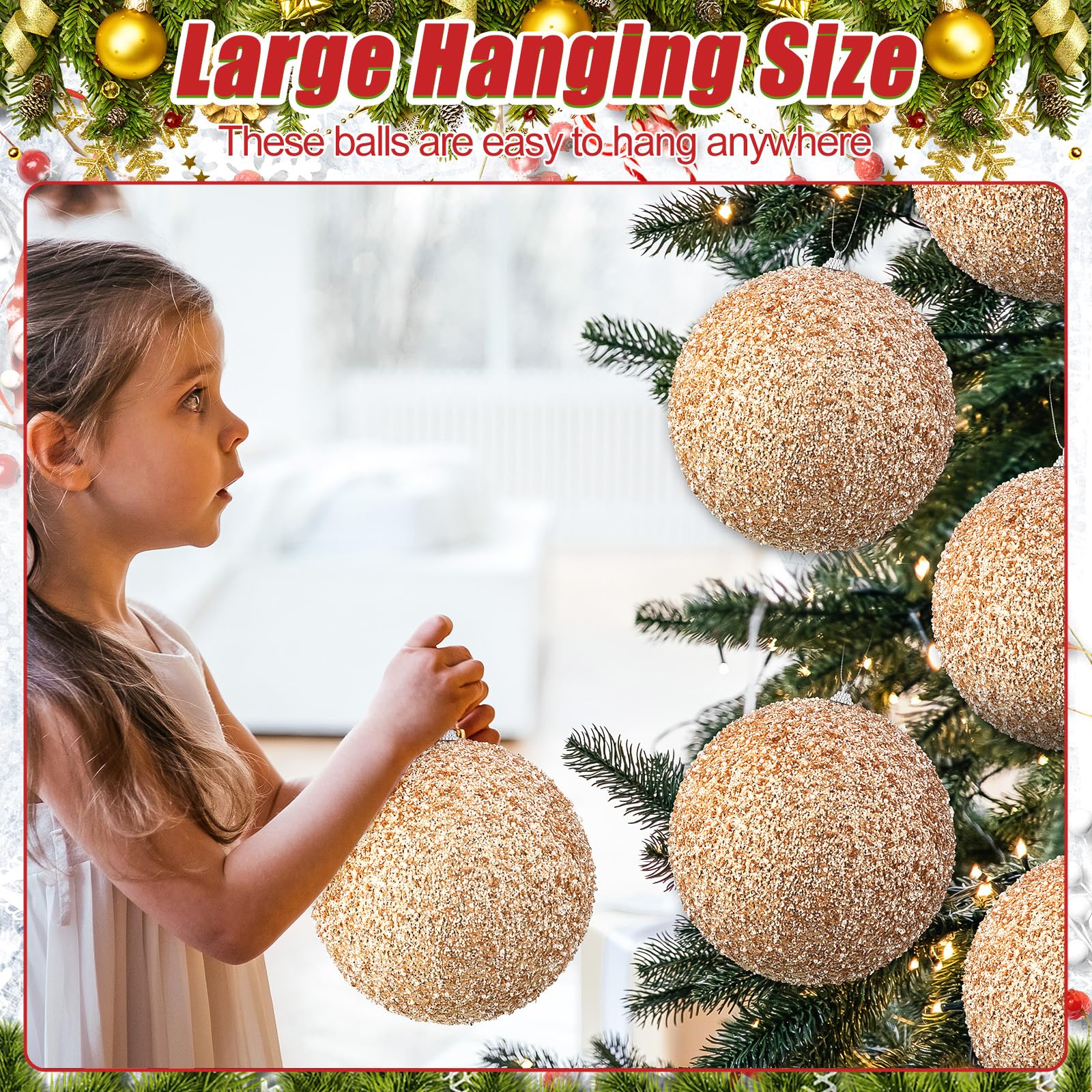 Condition photo showing New/Like New for Wettarn 6 Pcs 8'' Extra Large Christmas Tree Ball Ornaments Oversized Huge Big Shatterproof Plastic Xmas Hanging Decorations for Holiday Christmas Tree Outdoor Party Decors(Champagne Gold)