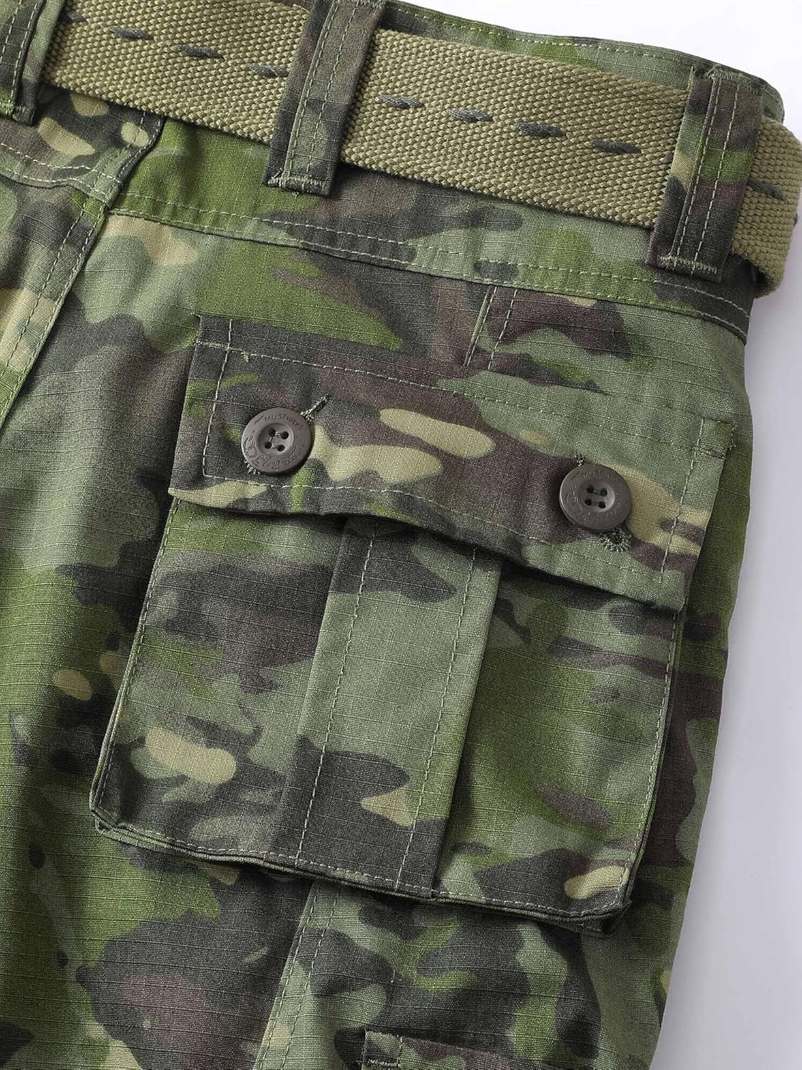 Men's Camo Cargo Work Pants Ripstop Lightweight Wild Army Military BDU Outdoor Trousers with 8 Pocktets (No Belt)