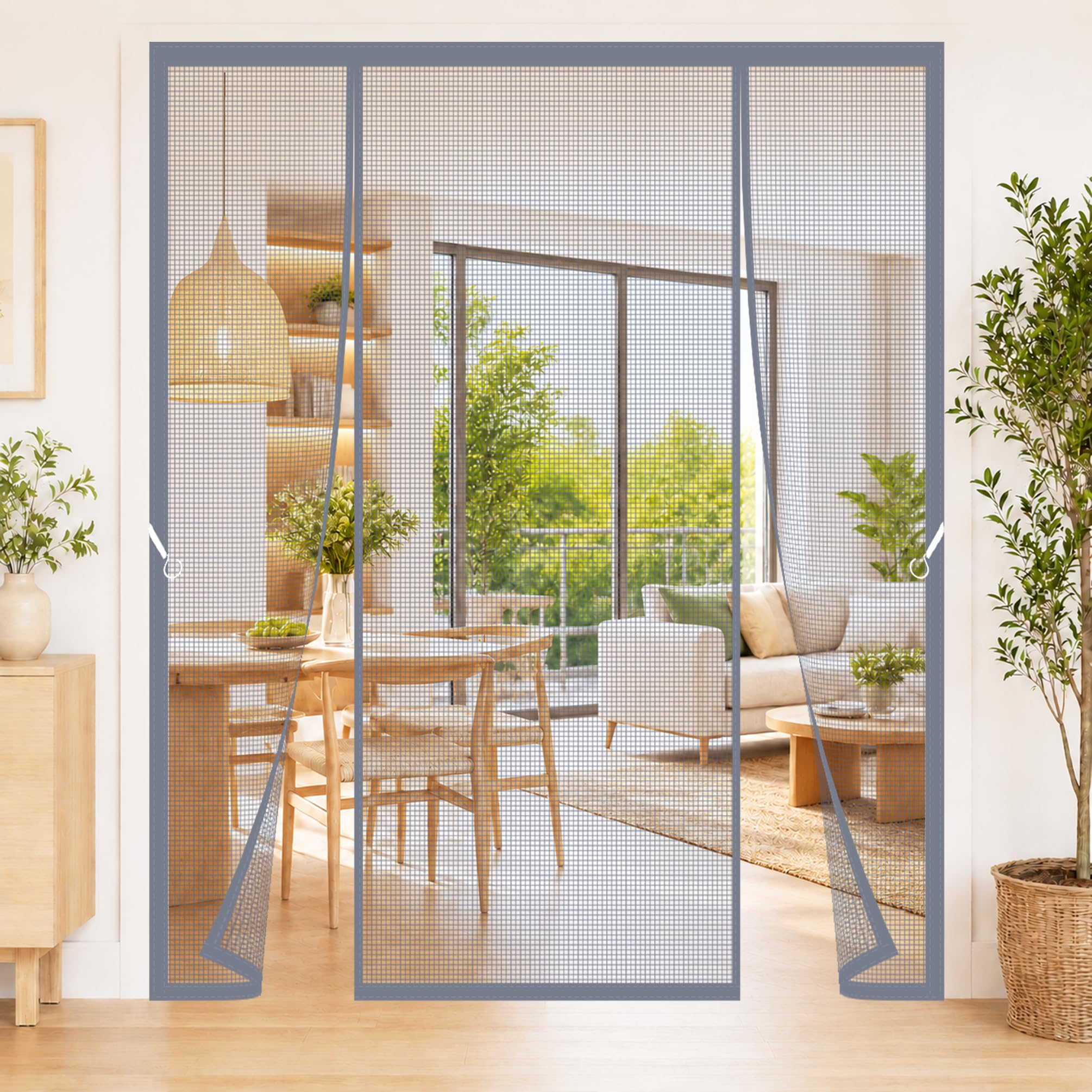 Magnetic Fly Screen Door Side Opening for Double Doors 140x250cm Hands-Free Entry with Powerful Automatic Magnetic Closure for Wide Openings Perfect Summer Entertaining Grey