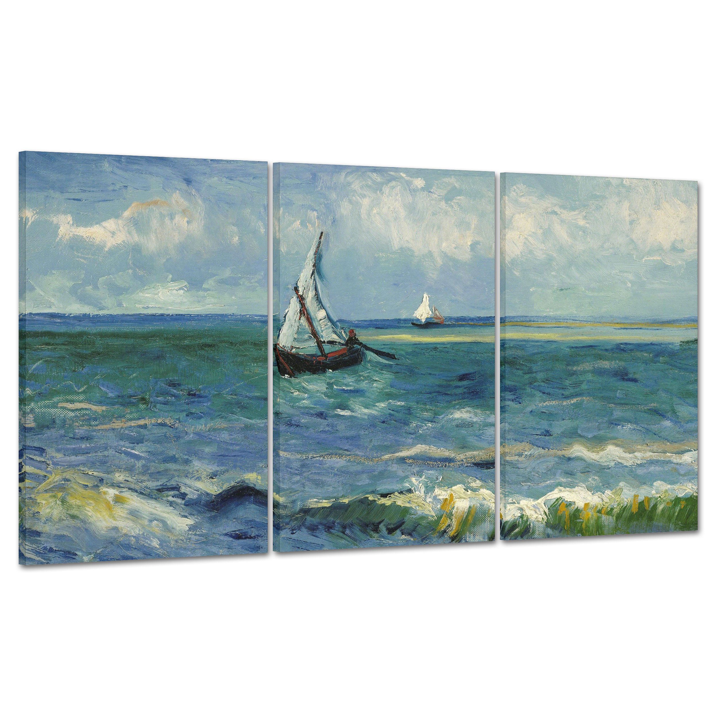 QUADRO SU TELA CANVAS - INTELAIATO - PRONTO DA APPENDERE - Seascape near Les Saintes-Maries-de-la-Mer - Vista sul mare per Van Gogh - 100x50cm (cod.2670)