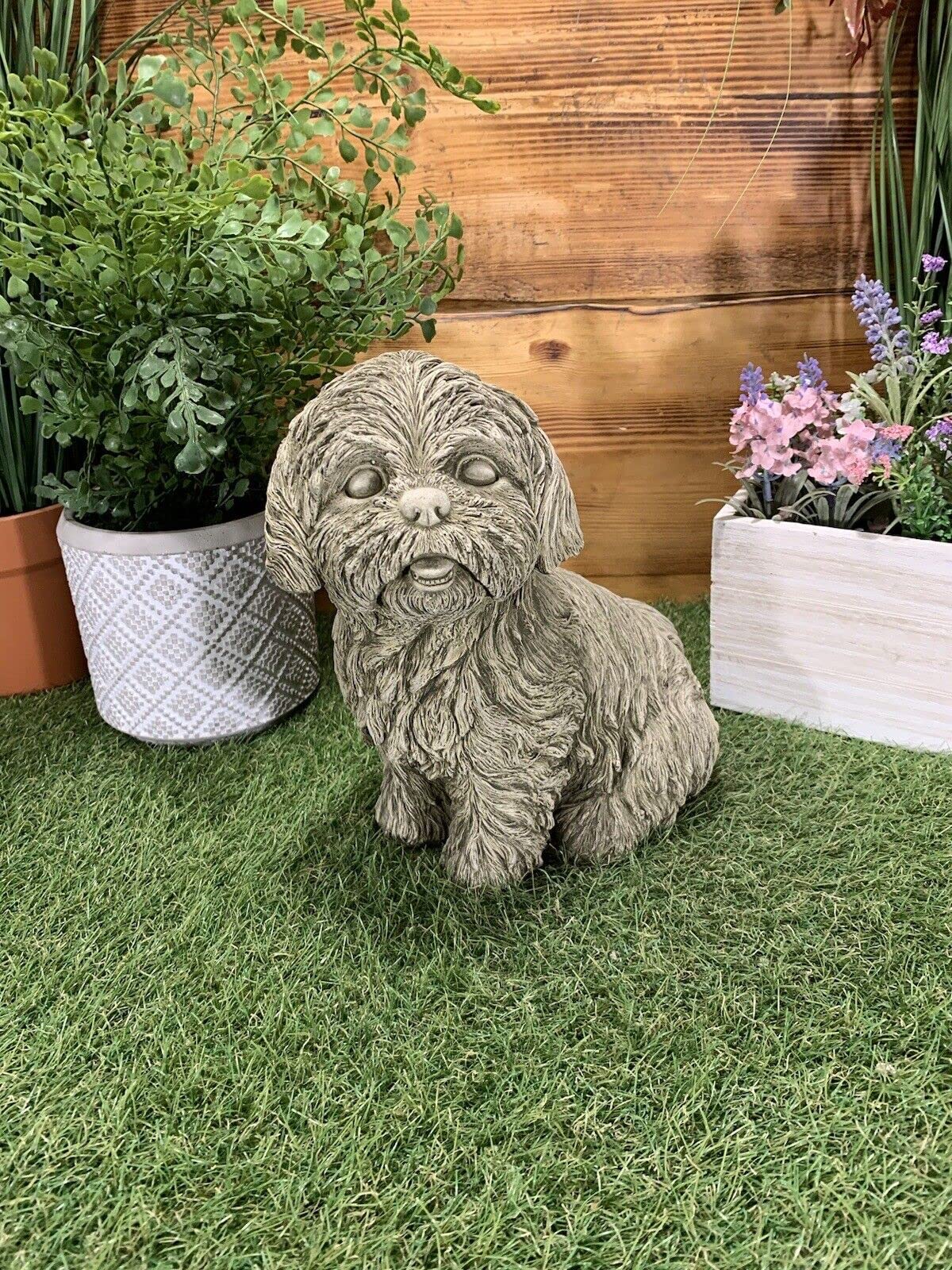 STONE GARDEN DETAILED HAPPY SITTING SHIH TZU DOG GIFT STATUE ORNAMENT