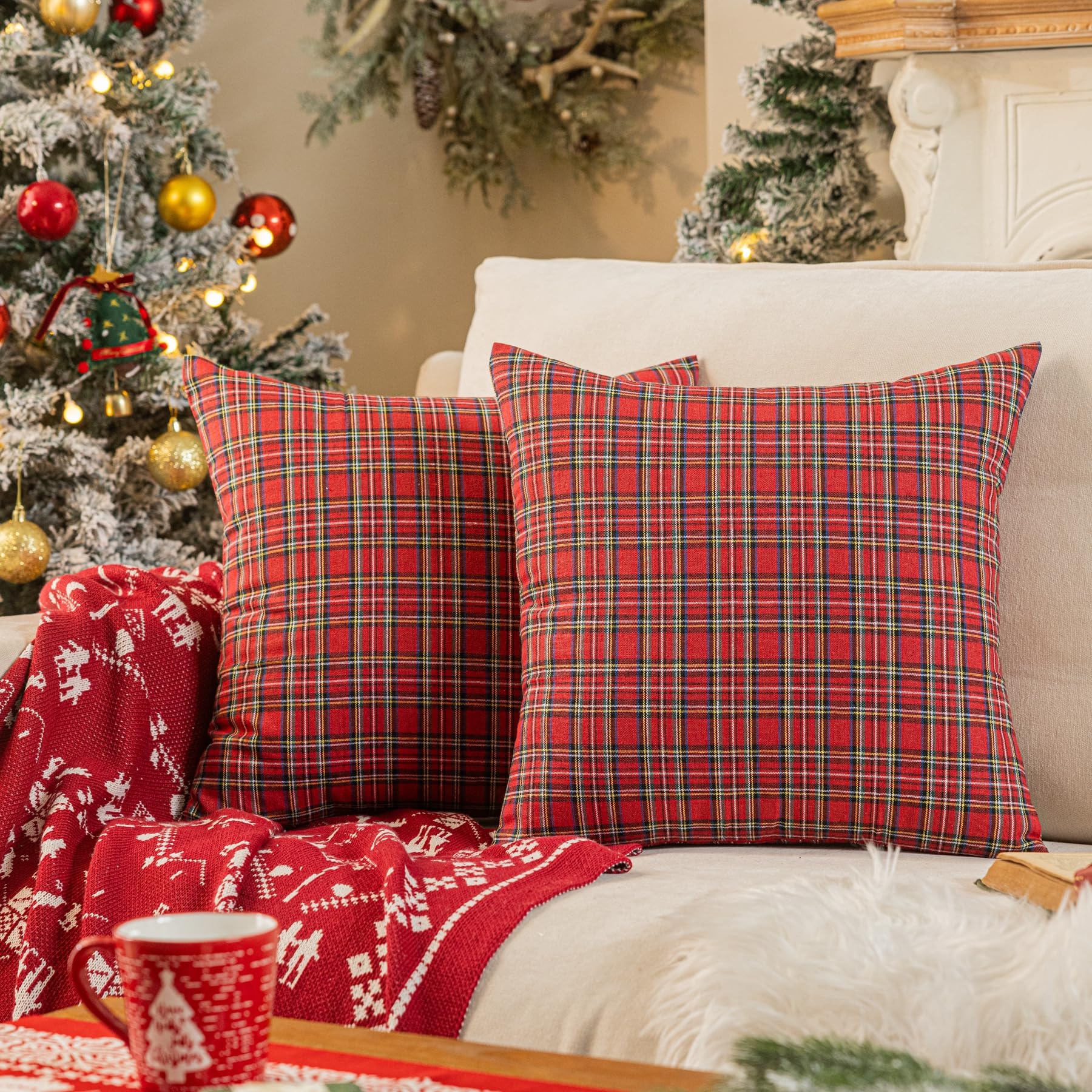 Housse de coussin de décoration d'intérieur rouge LIGICKY finitions soignées
