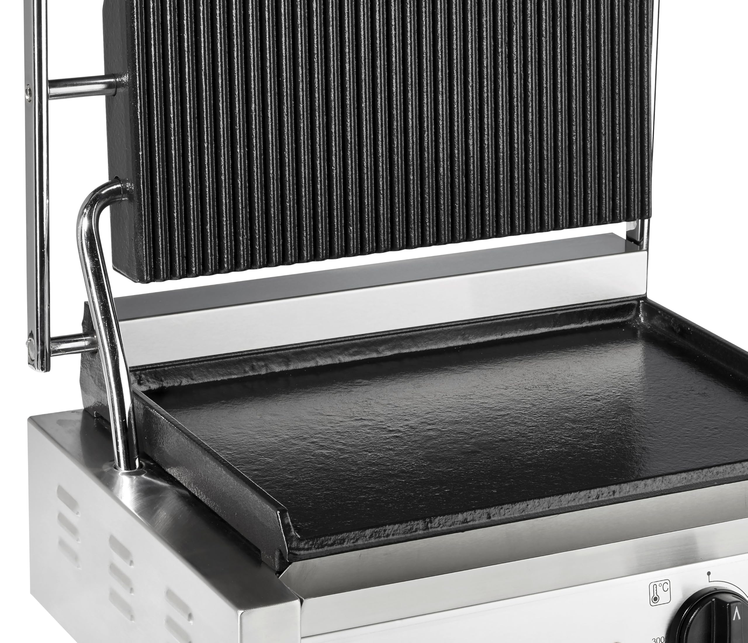 METRO Professional Plancha con Panini grill GPG1202, acero inoxidable, 43 x 36 x 20 cm, temperatura hasta 300°C, 45 paninis cada 60 minutos, plata