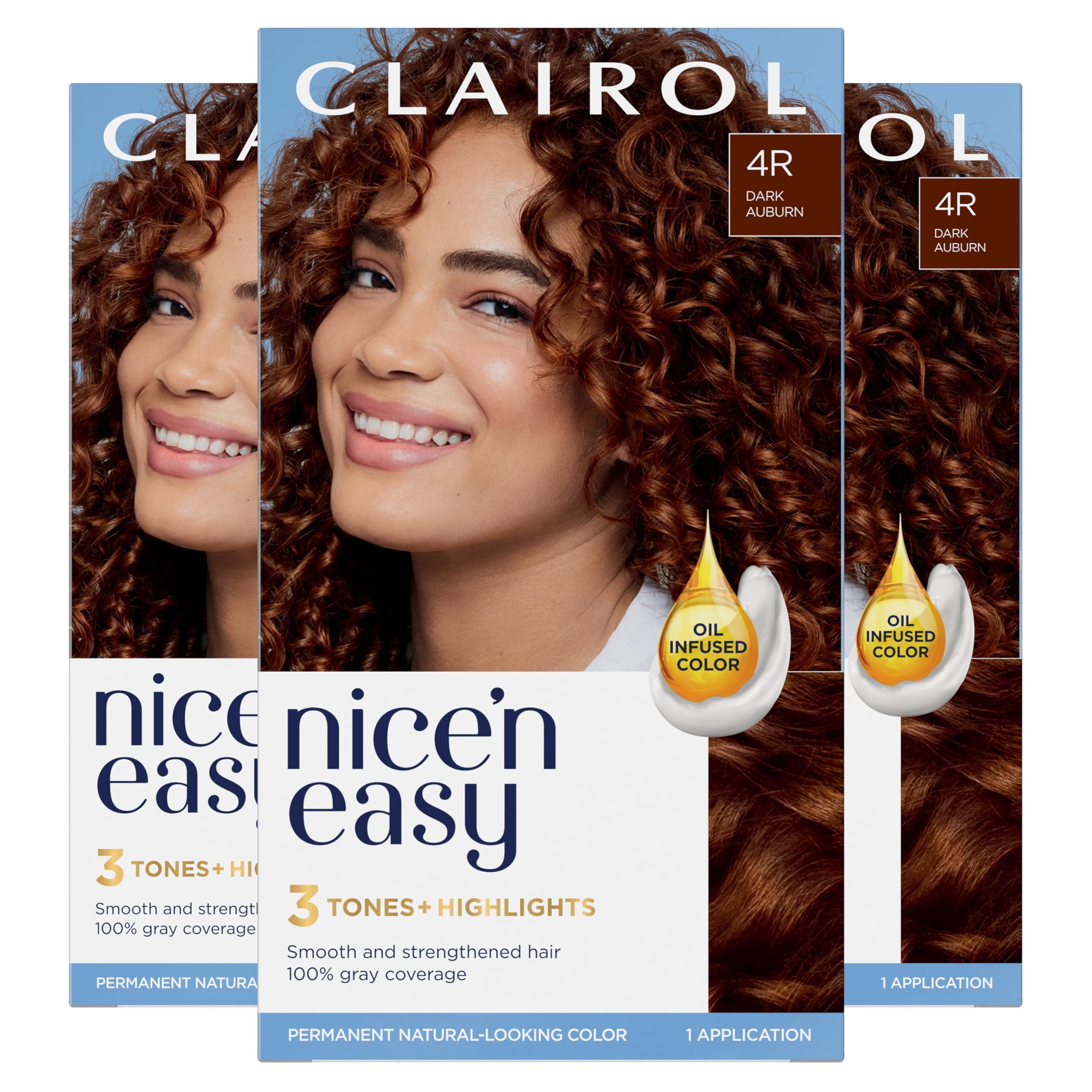 Nice'n Easy Permanent Hair Dye, 4R Dark Auburn Hair Color, Pack of 3