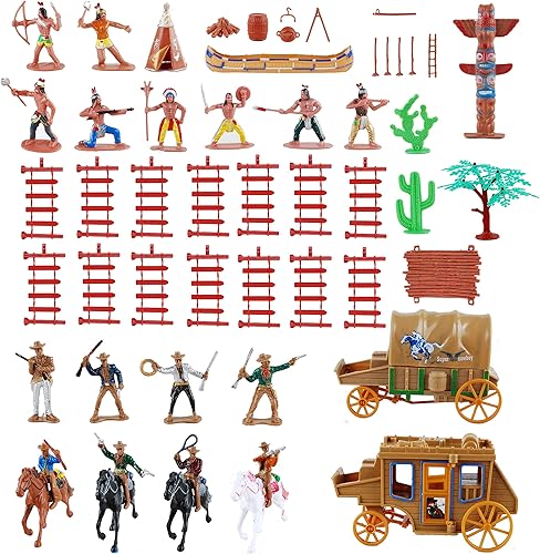 NWFashion 55 unids/set West Cowboys American Indians plástico figura juguetes Playset accesorios