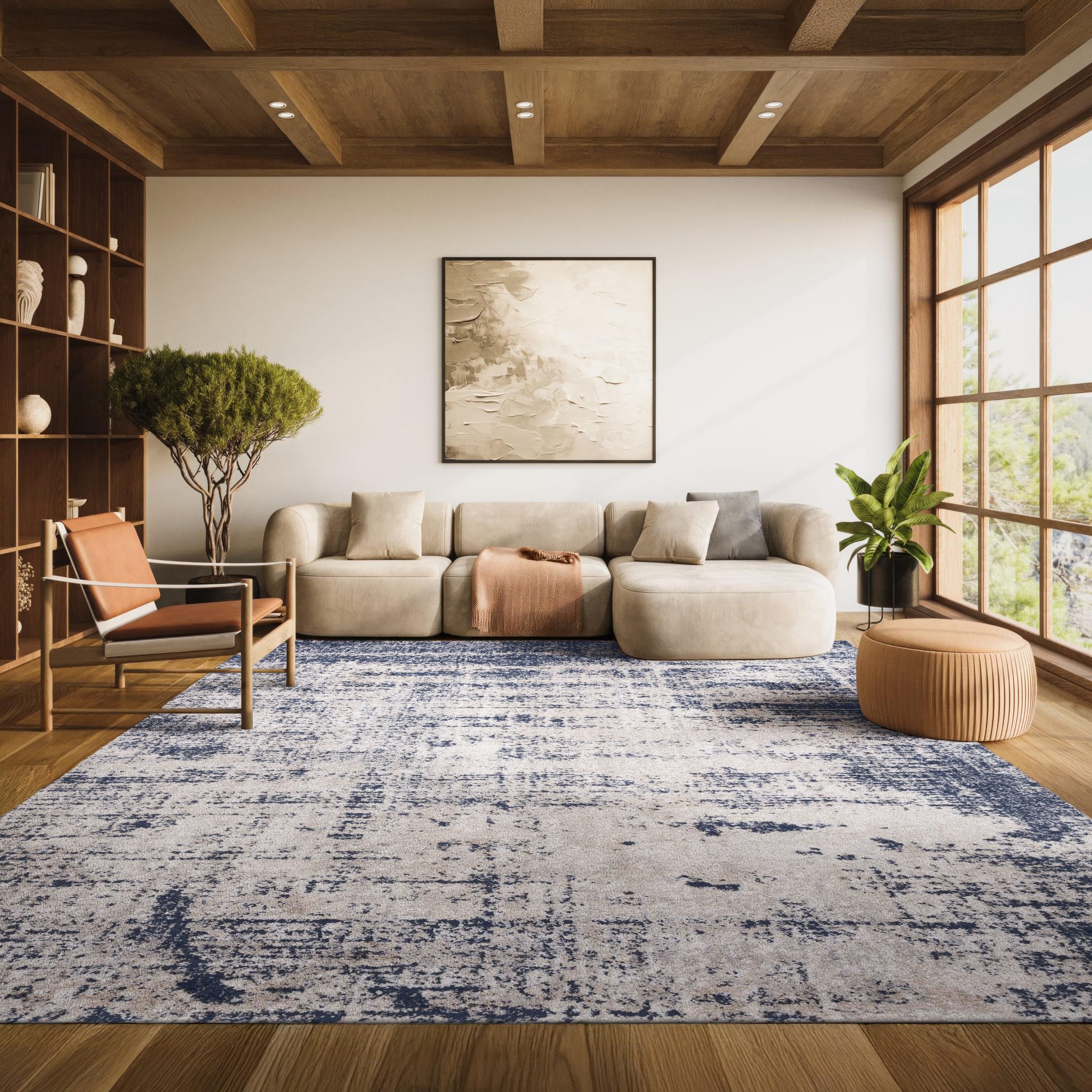 Safavieh Modern Abstract Indoor Woven Rectangle Area Rug, Adirondack Collection, ADR207, in Gold / Navy, 183 X 274 cm for Living Room, Bedroom or Any Indoor Space