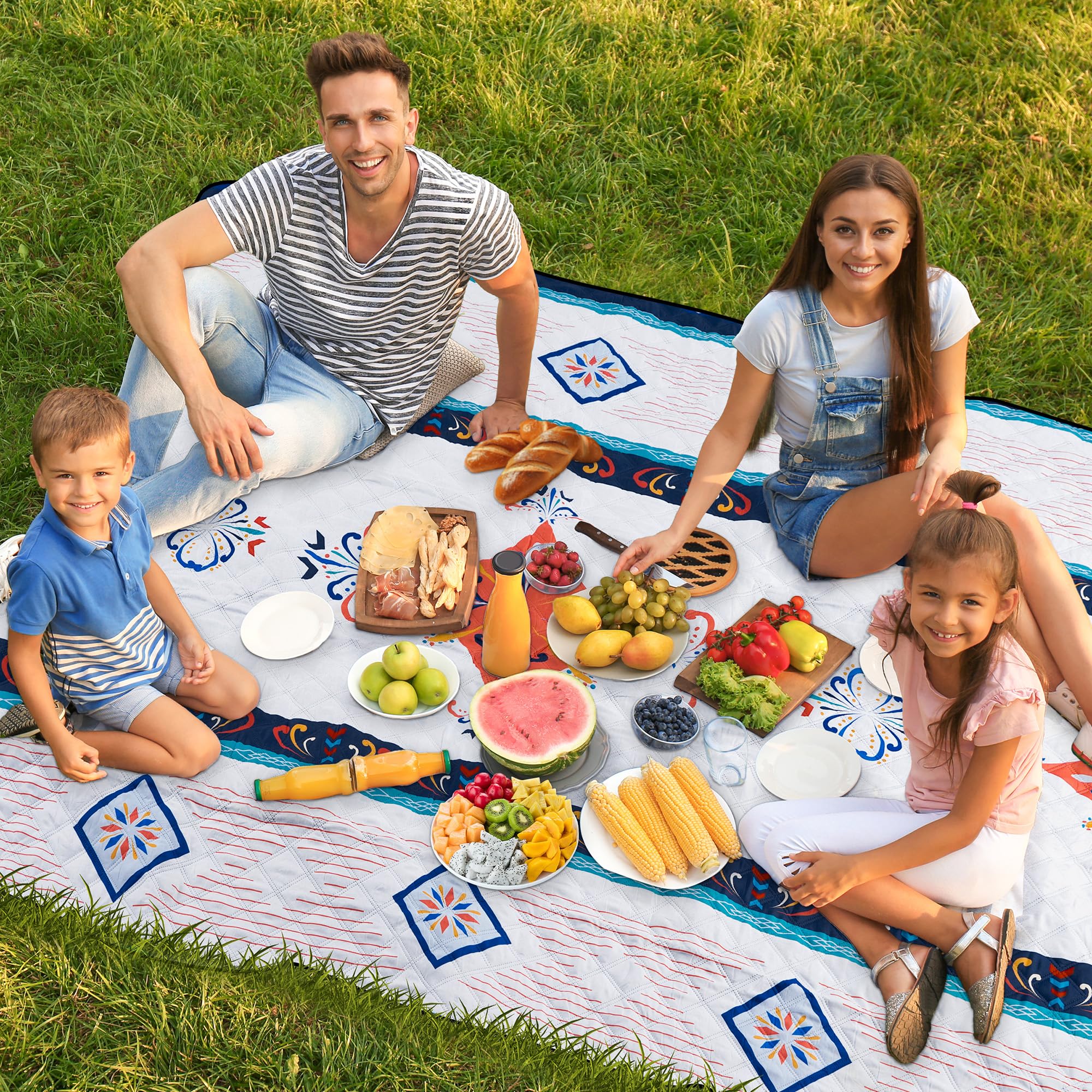 Coperta Picnic Impermeabile 200x200cm Pieghevole con Manico Blu