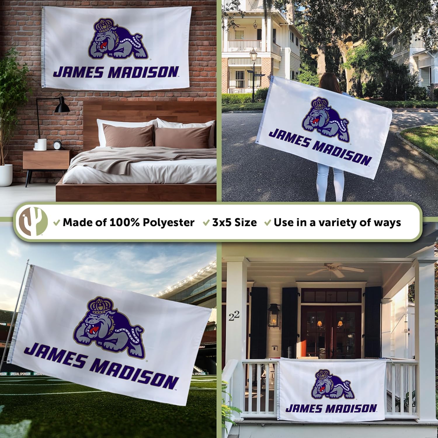 Desert Cactus James Madison University Flag - 3 x 5 Feet Dukes JMU Banner, Indoor/Outdoor Durable Fabric Display (Style B) - Image 3