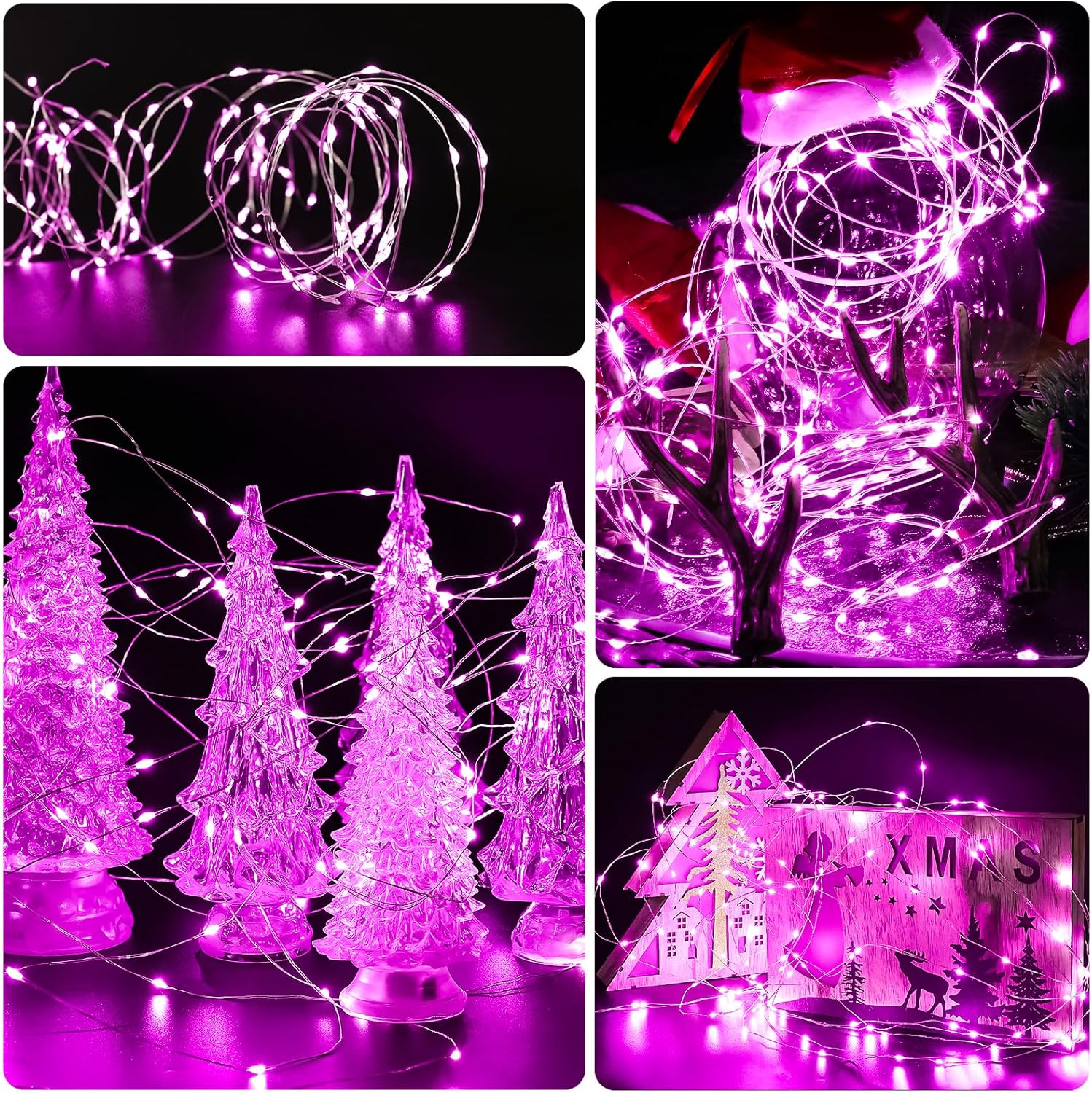 6 Pack LED Fairy Lights 7ft Battery Powered Waterproof, Silver Wire 20 Led Pink Mini String Mason Jar Lights for DIY Wedding Party Bedroom Patio Easter Christmas - Image 3