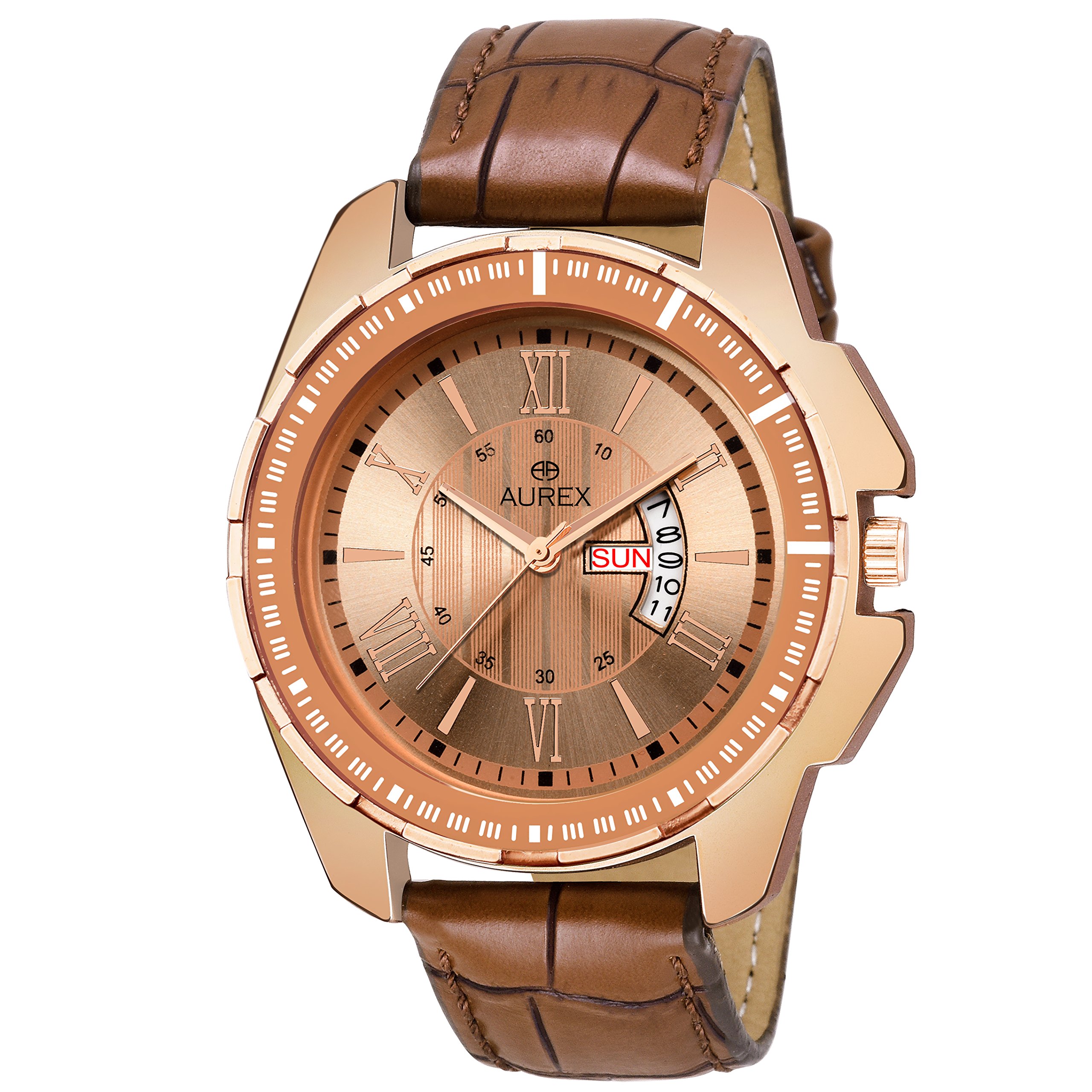 AUREX Analouge Brown Dial Day and Date Watch Water Resistant Brwon Color Strap Watches for Mens/Boys (AX-GR149-BRBR) (B07FMBZJZ7) Amazon Price History, Amazon Price Tracker