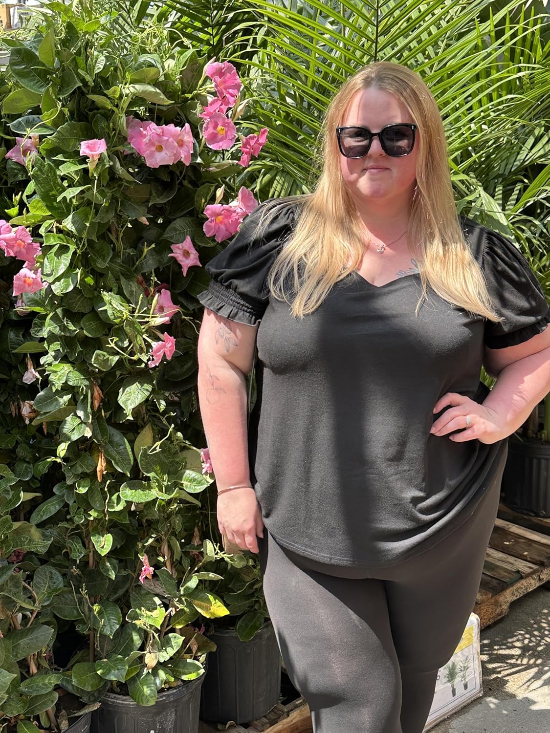 FOREYOND Women's Plus Size Summer Tops Puff Short Sleeve Blouses Square Neck Dressy Tunics Loose Casual T Shirts - Image 2