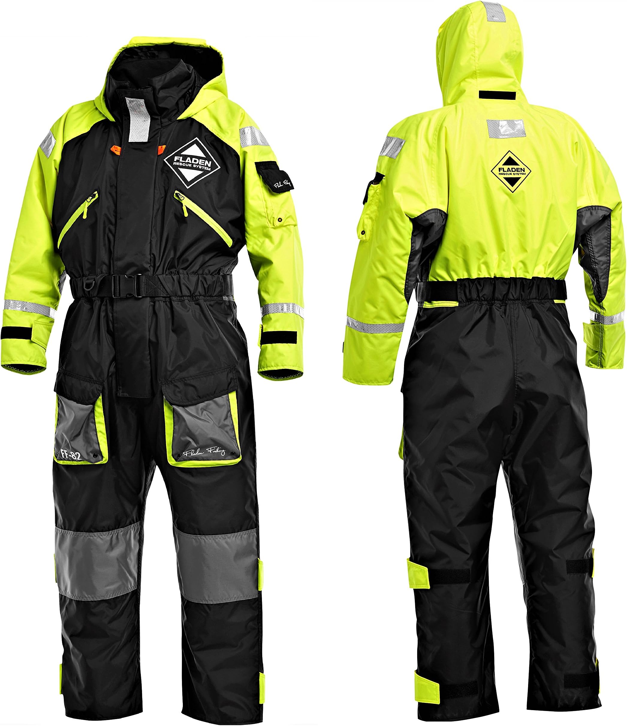 FladenRESCUE SYSTEM - One Piece Immersion Black and Yellow Updated 845XY Flotation Suit - Buoyancy Thermal Protection - EN 393 / ISO-15027-1 Certified (X-Large 90kg plus - Chest 148cm)