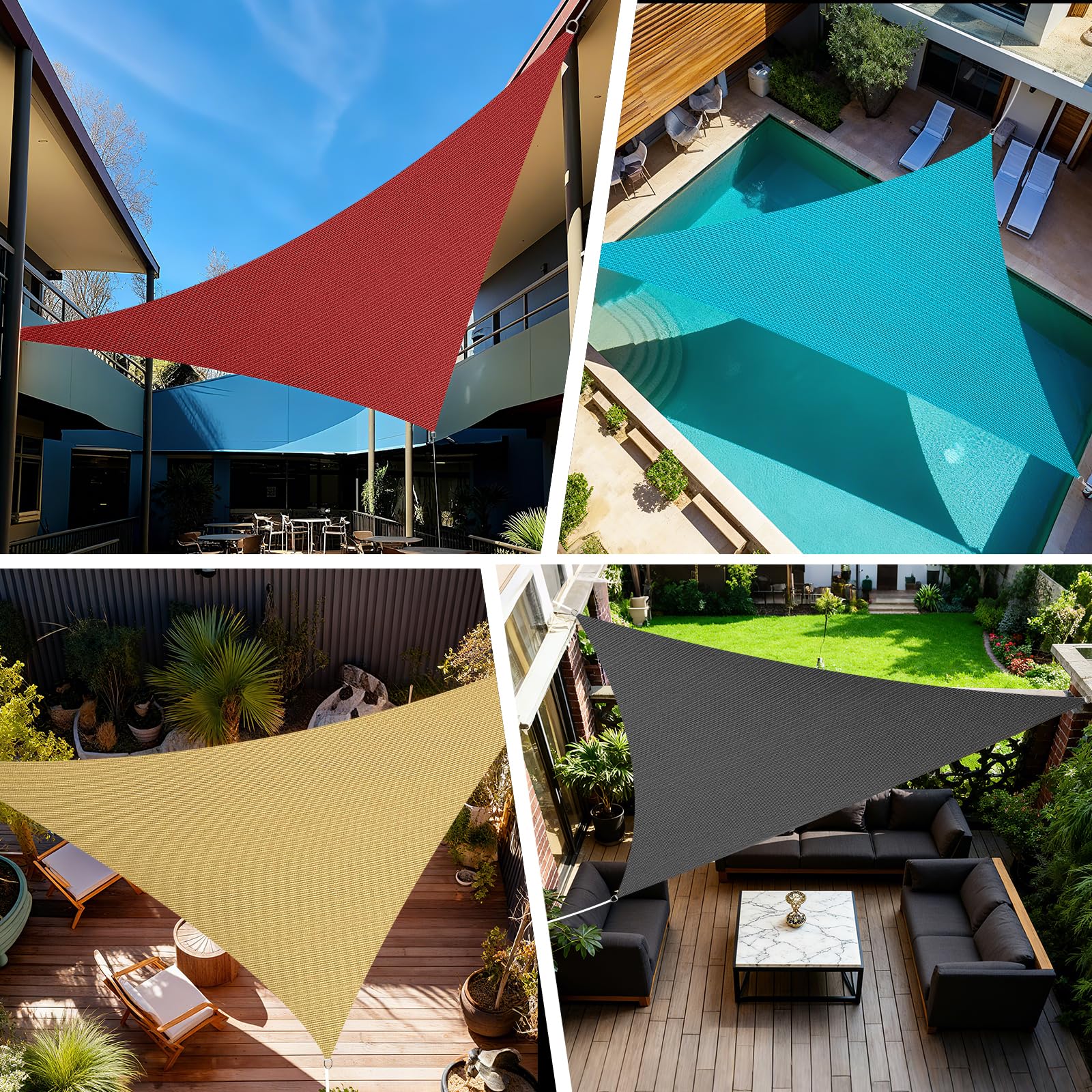 Voile d'ombrage triangulaire de 3,5 x 3,5 x 3,5 m, anti-UV, pour terrasse, jardin, cour, pergola, pelouse, arrière-cour