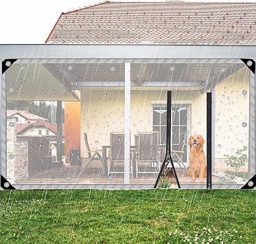 Zipper Tarpaulin,Heavy Duty Cold Resistance Waterproof Clear Tarp with Zip Door with Grommets,Transparent Gazebo Curtain,Customisable for Porch, Patio Size 3x4m/9.8x13ft