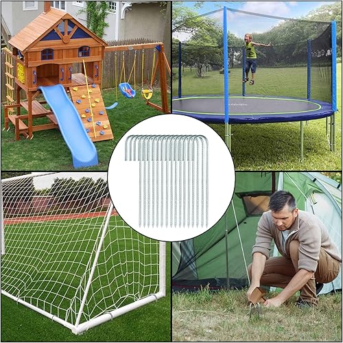 Miniatura 7 de Paquete de 16 estacas galvanizadas de 12 pulgadas para barras de refuerzo con gancho en J, anclajes de tierra resistentes con soporte de acero