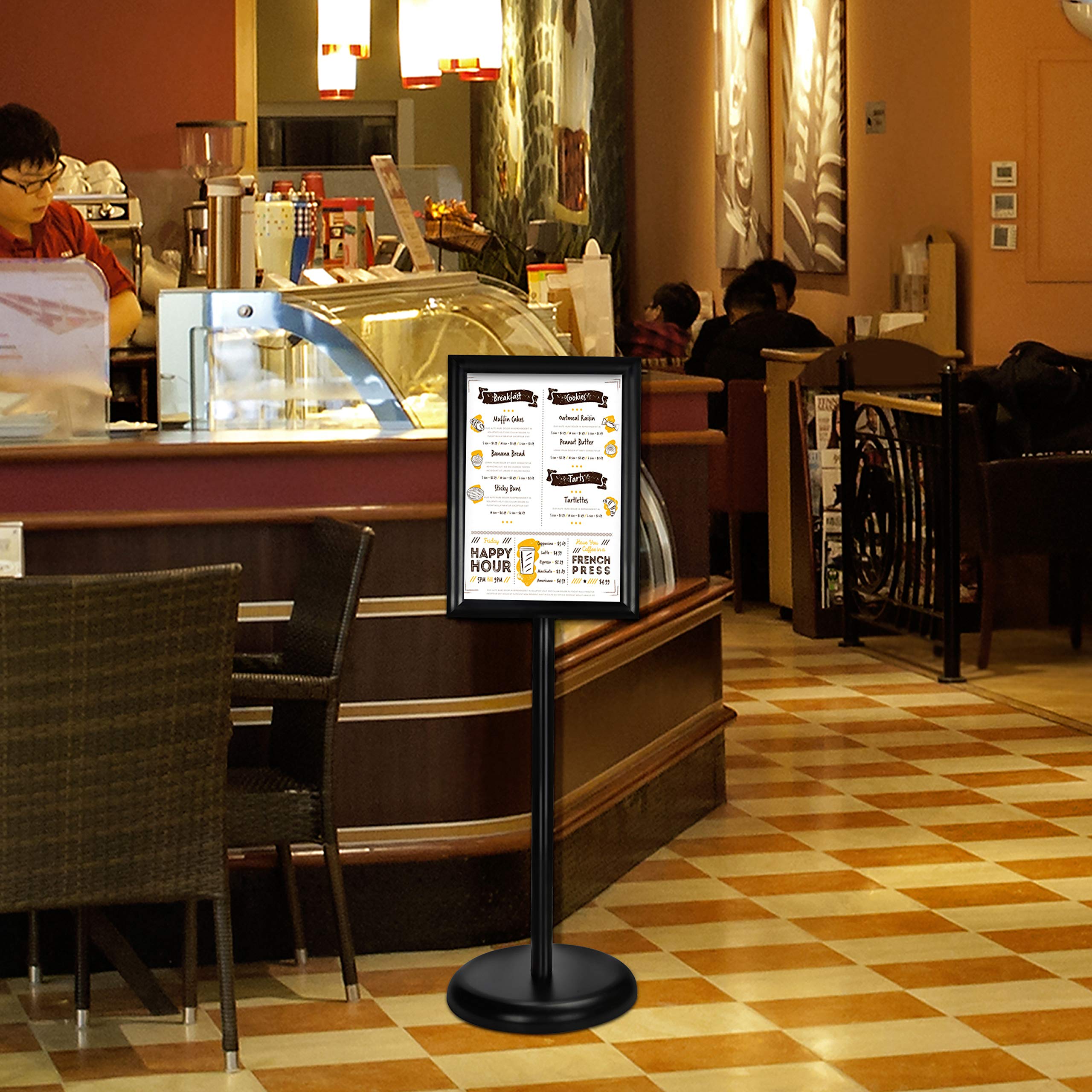 BELLE VOUS Expositores de Pie A4 Negro – Soporte para Poster de Aluminio de Pedestal – Marco para Vista en Vertical y Horizontal - Atril Ajustable para Bodas, Exhibiciones, Tiendas y Restaurantes