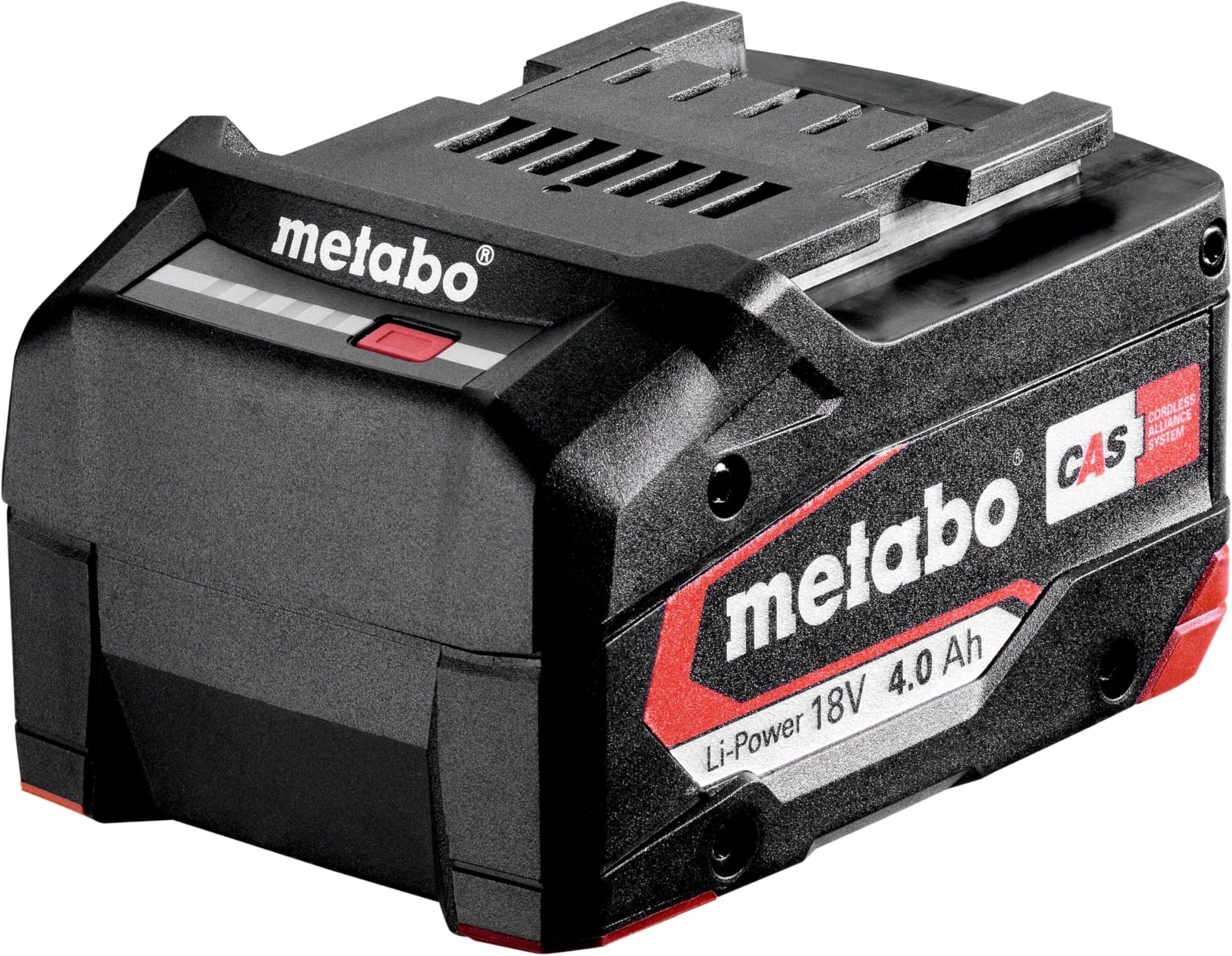 metabo LiPOWER Battery Pack - 18 V, 4.0 Ah - Durable, Powerful Battery with Air Cool Technology and Capacity Display, Electronic Single Cell Monitoring - Compatible with All CAS Brands