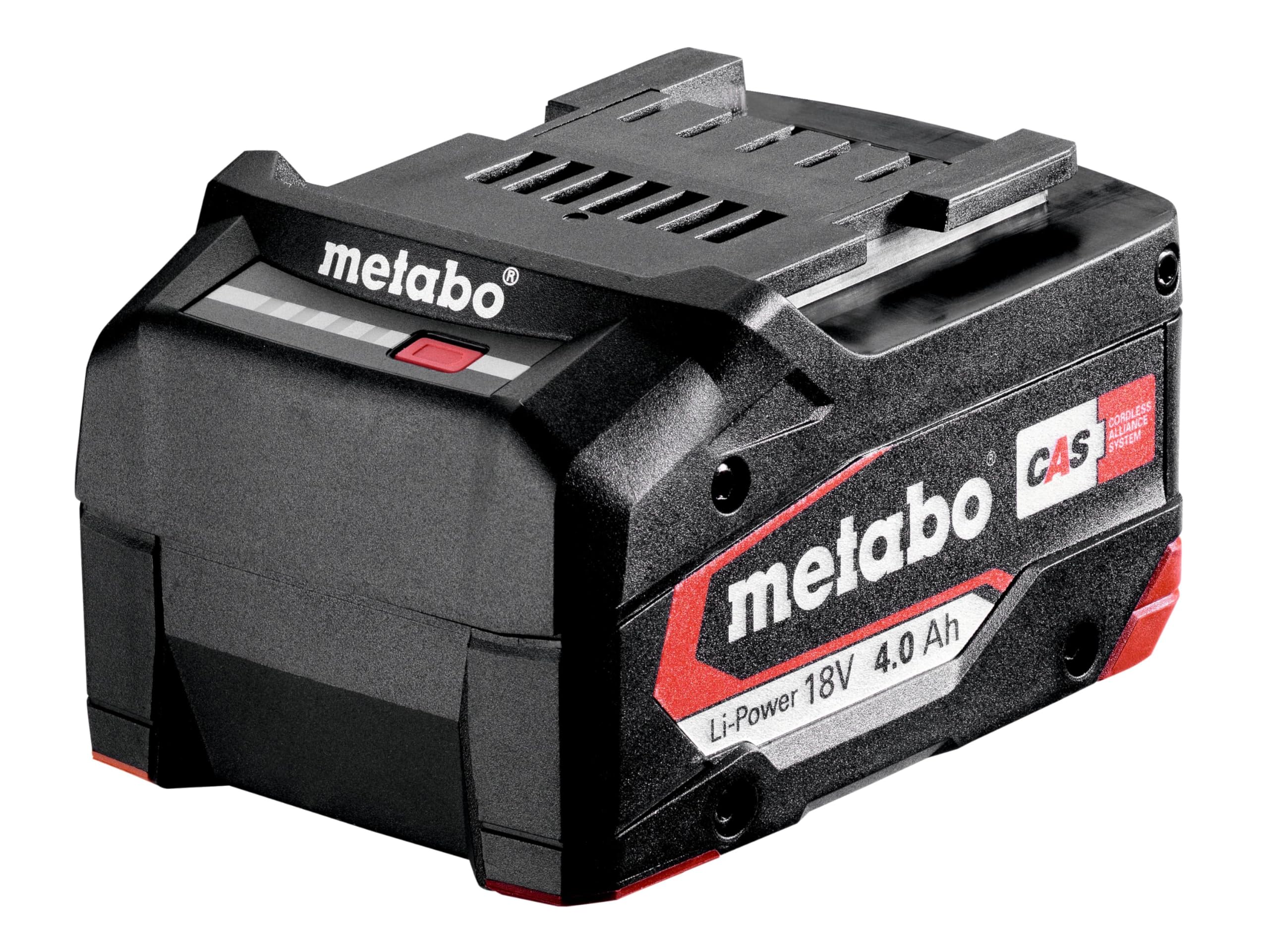 metabo LiPOWER Battery Pack - 18 V, 4.0 Ah - Durable, Powerful Battery with Air Cool Technology and Capacity Display, Electronic Single Cell Monitoring - Compatible with All CAS Brands