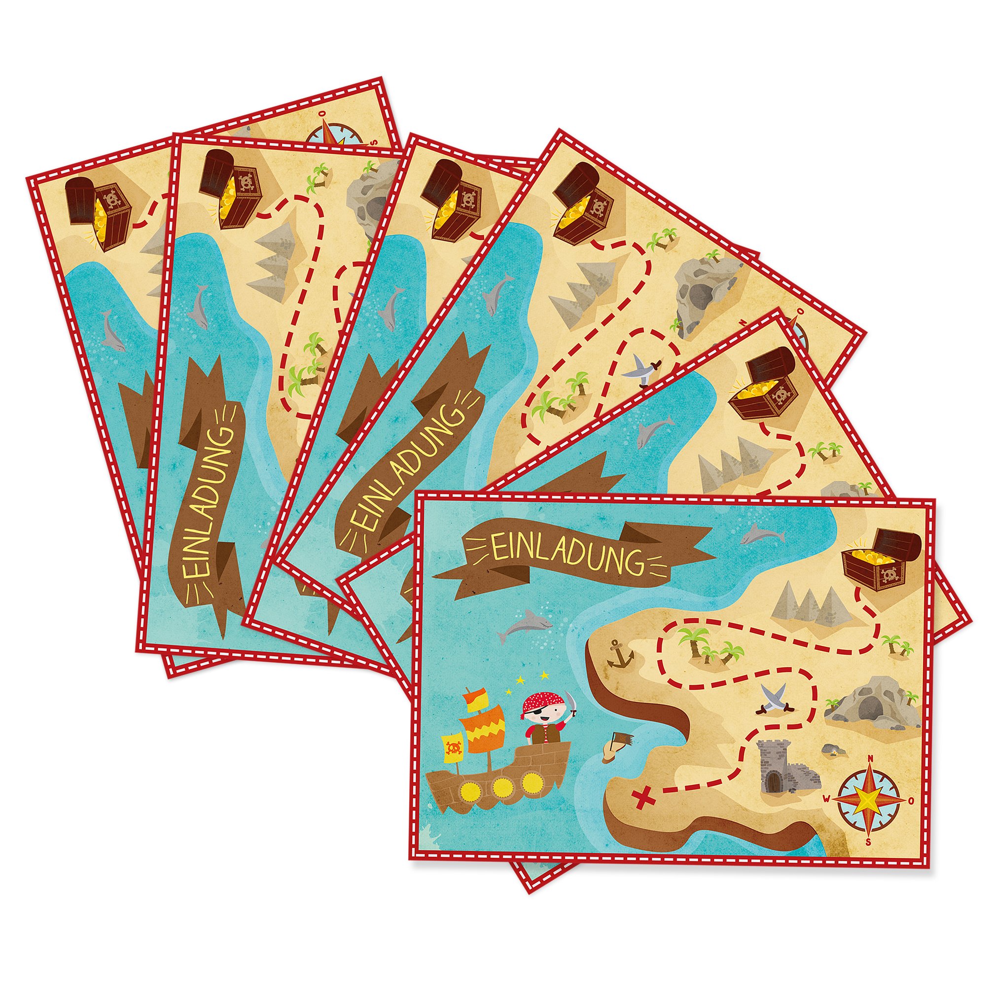 Aliceandberry 10 Piraten-Einladungskarten Für Kindergeburtstag – Inkl. Kraftumschläge, 10x15 Cm, 350 G Papier
