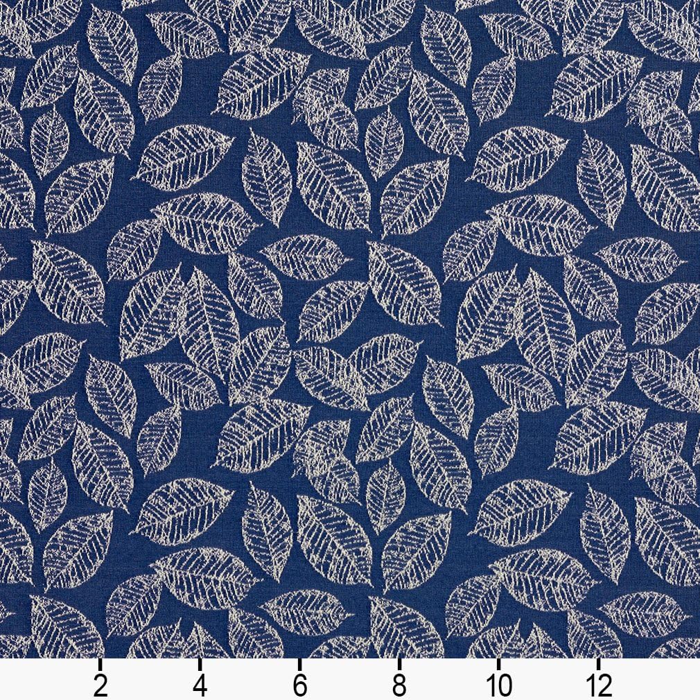 Navy Blue Floral Leaf Jacquard Woven Upholstery Fabric by The Yard - SKU: Holt Wedgewood