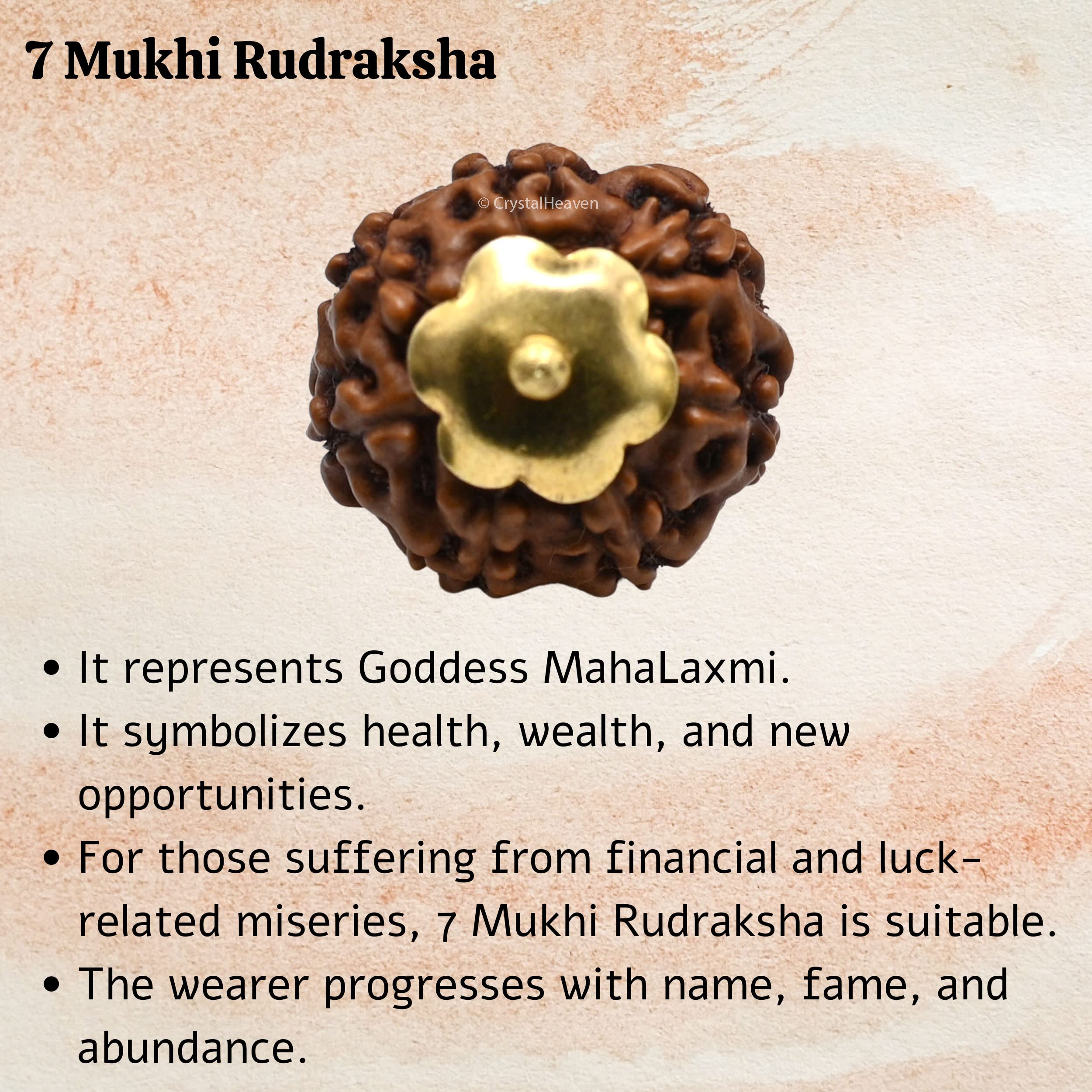 Crystal Heaven Rudraksha Original 7 Mukhi Pendant Necklace for Women Men | Certified Rudraksha with Velvet Pouch (Gold) 3