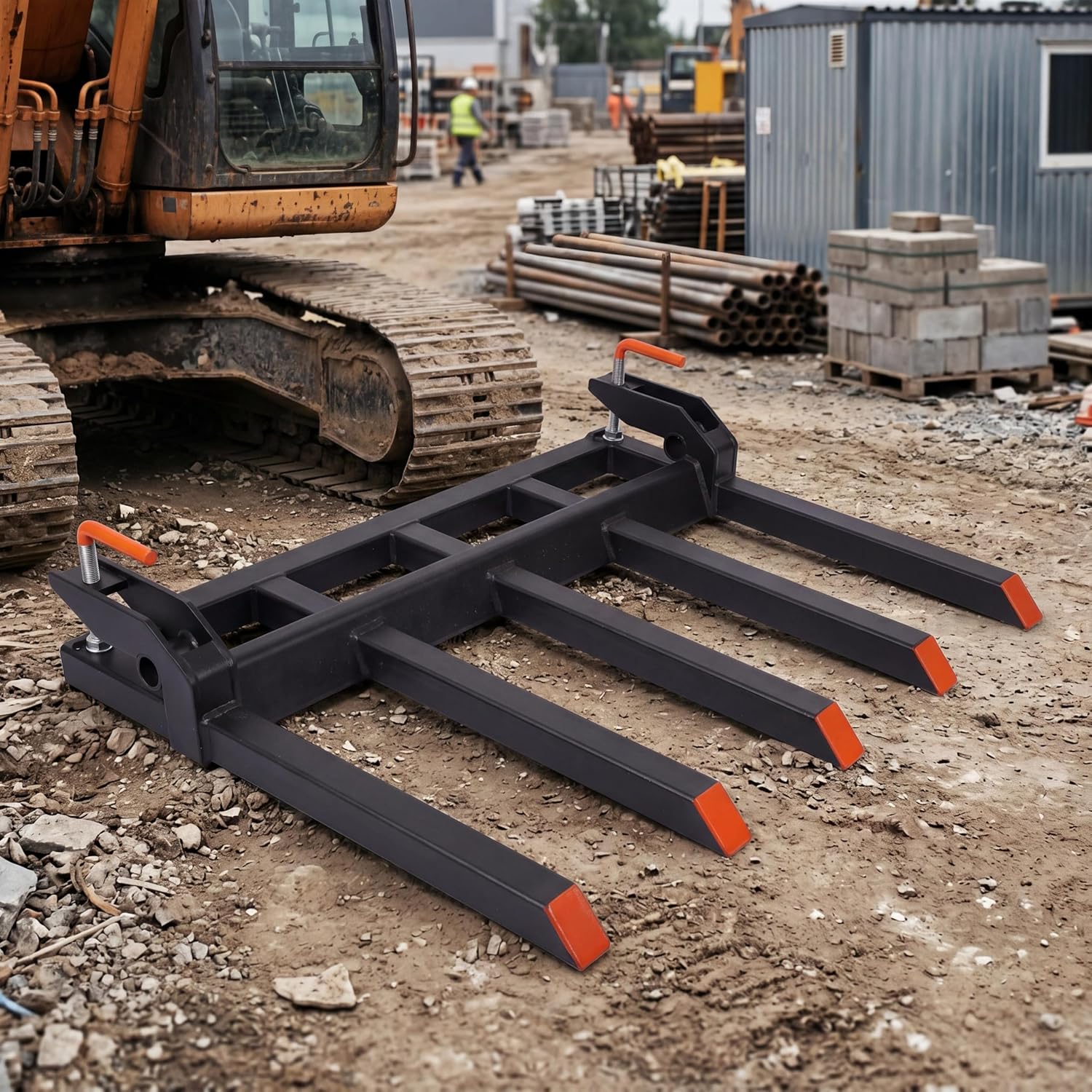 Takywep Heavy Duty Clamp-On Debris Forks, 48 Inch 5-Tine Pallet Fork Attachment, 2500 LBS Capacity, Fit for Tractor Bucket Lawn Tractor Skid Steer, Agricultural Machinery Accessory, Black