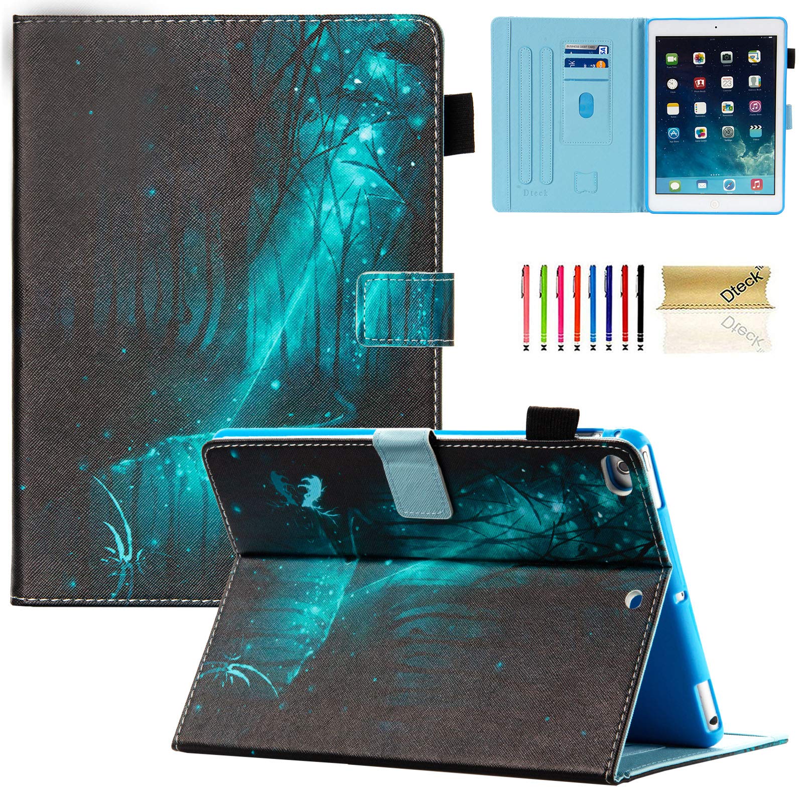 Dteck iPad 9.7 2018/2017 Case, iPad Air 2 Case, iPad Air Case, PU Leather Case Adjustable Stand Auto Wake/Sleep Smart Soft Rubber Back Cover for Apple ipad 6th 5th Gen, iPad Air 2 / Air, Dream Forest