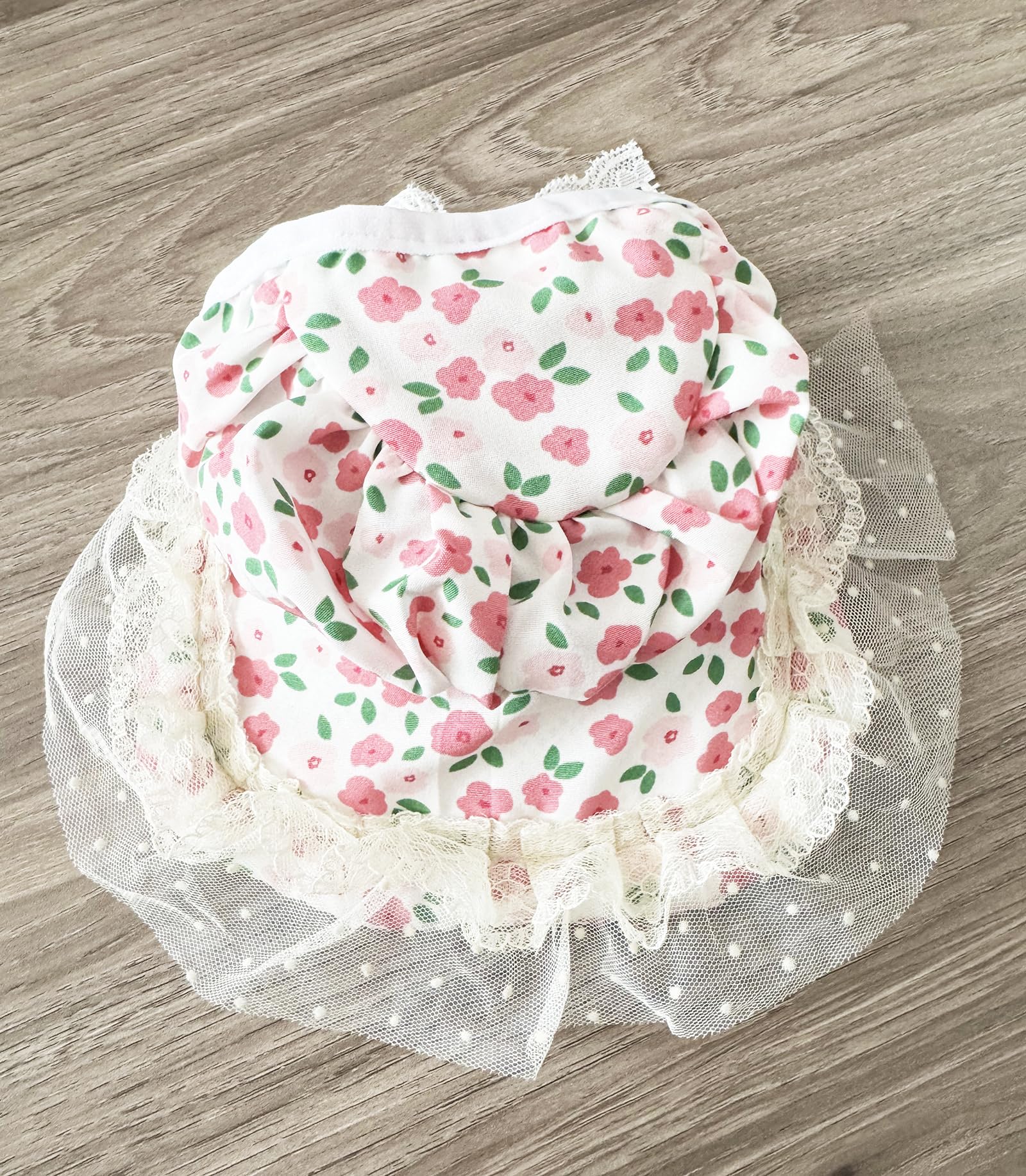 BT Bear Dog Hat,Flower Rural Lace up Pet Lady Dress Hat for Cats Girls Puppy Small Dogs,Pink Rose S - Image 2