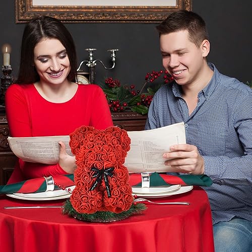 Miniatura 5 de oso de peluche hecho de rosas, diseño de rosas en cada oso, perfecto para aniversario, incluye caja de regalo transparente 10 pulgadas.