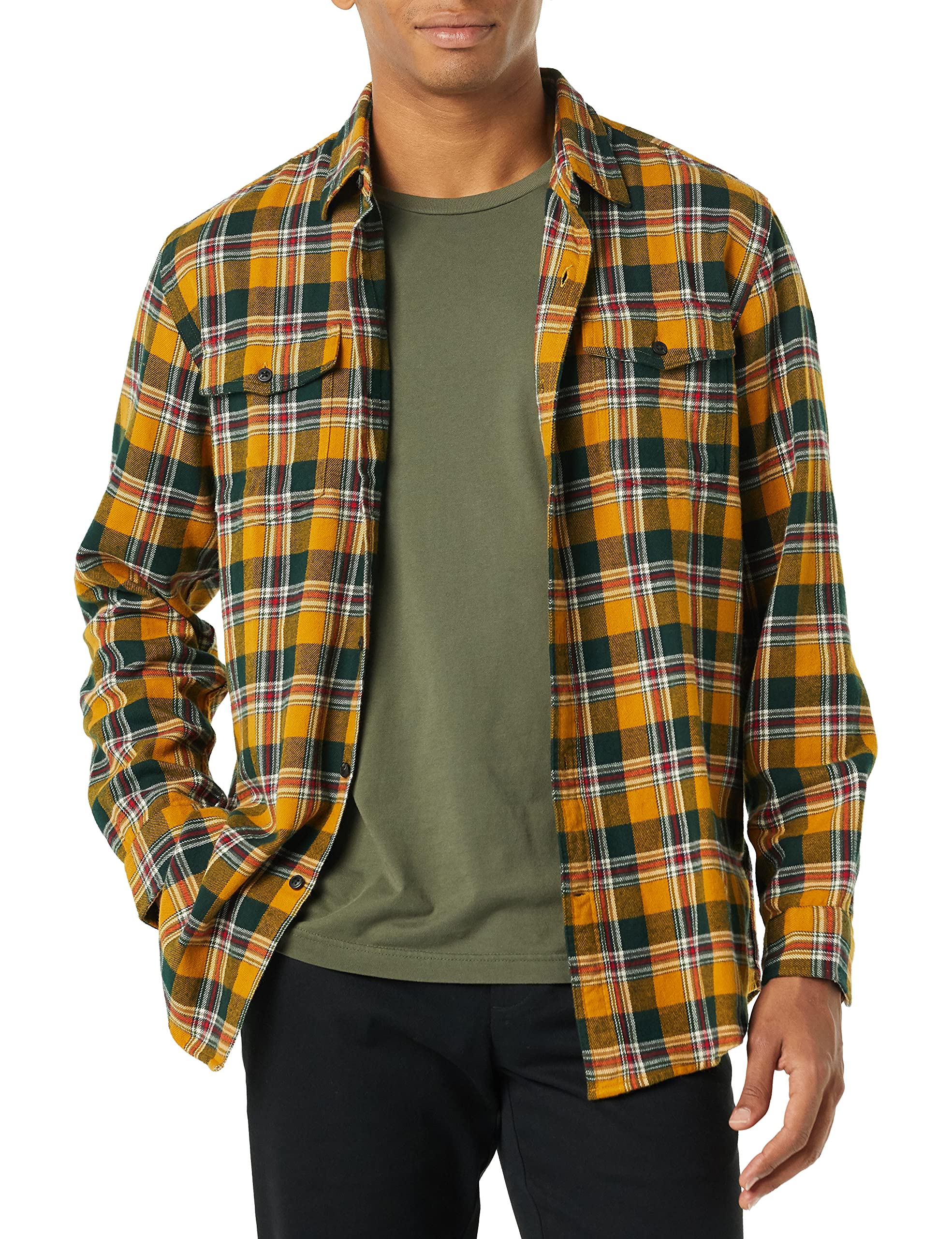 Amazon Essentials Men's Regular-Fit Long-Sleeve Two-Pocket Flannel Shirt