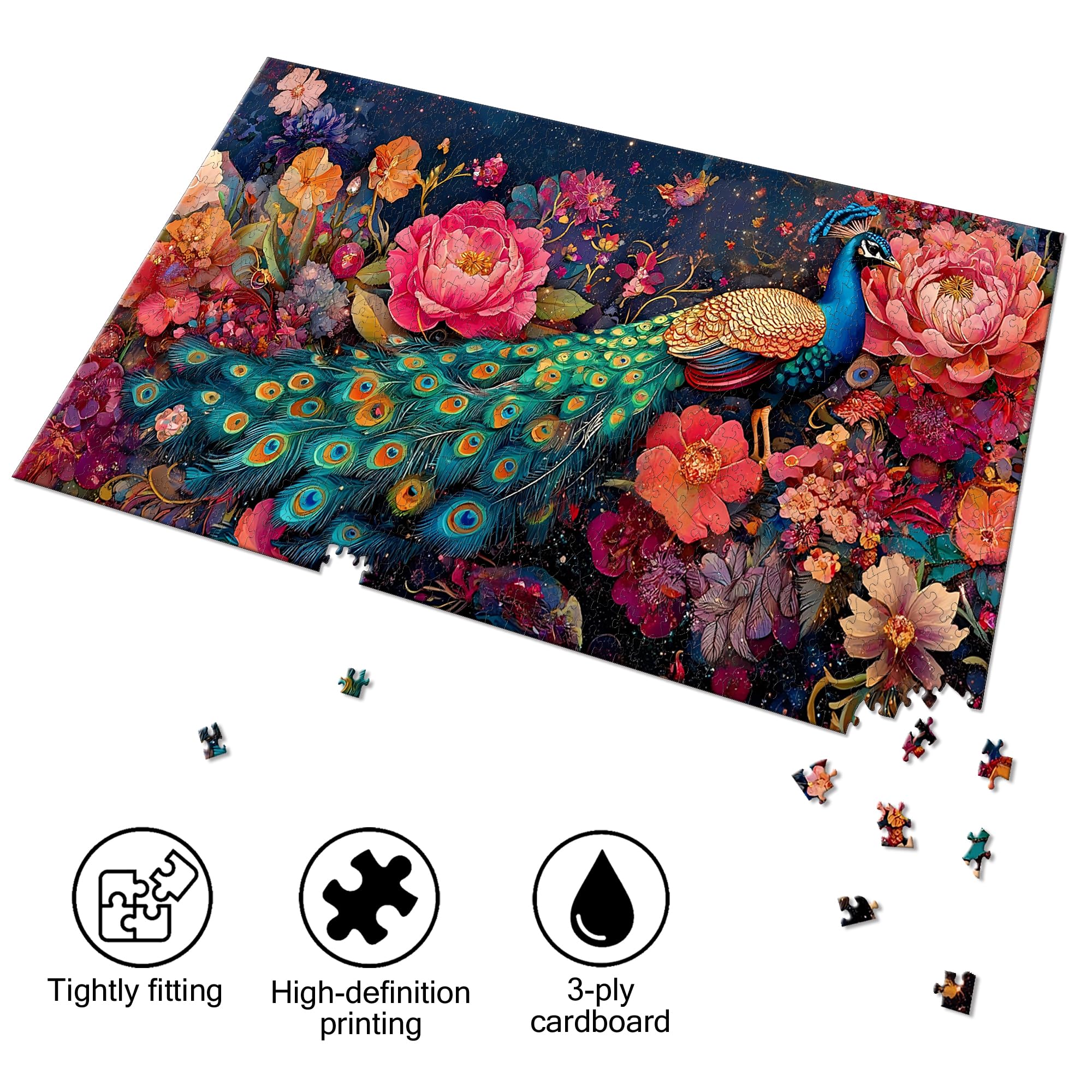 Bimkole Peacock Puzzles for Adults 1000 Pieces, Flower Paper Jigsaw Puzzle 1000 Pieces - Image 2