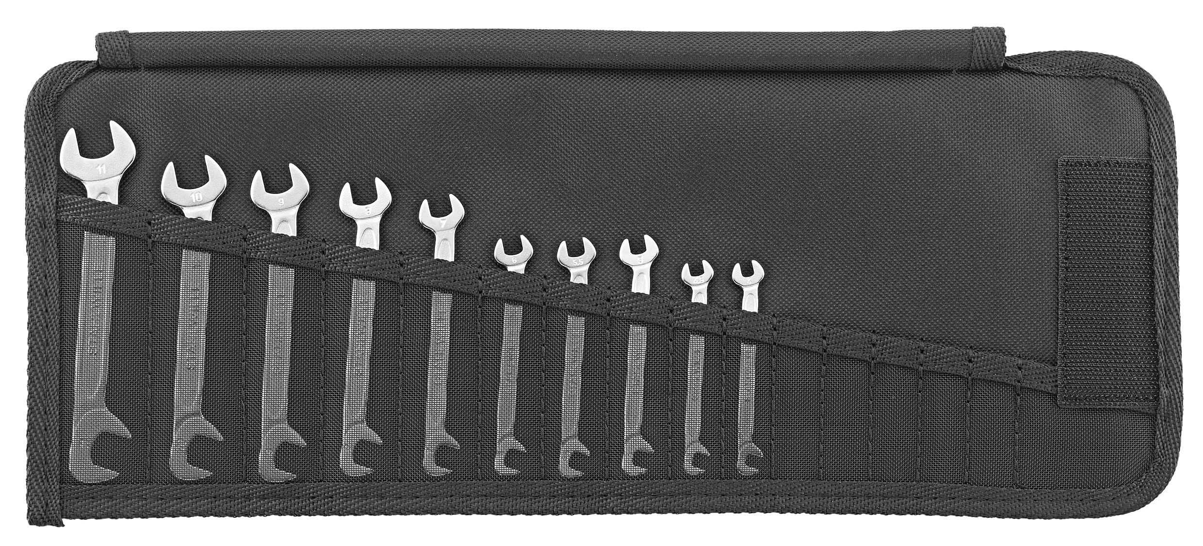 STAHLWILLE 12/10 | Doppelmaulschlüssel Set 10-tlg. (4-11 mm) | Maulschlüssel in Mini-Ausführung | schraubenschonend | in robuster Rolltasche | Made in Germany