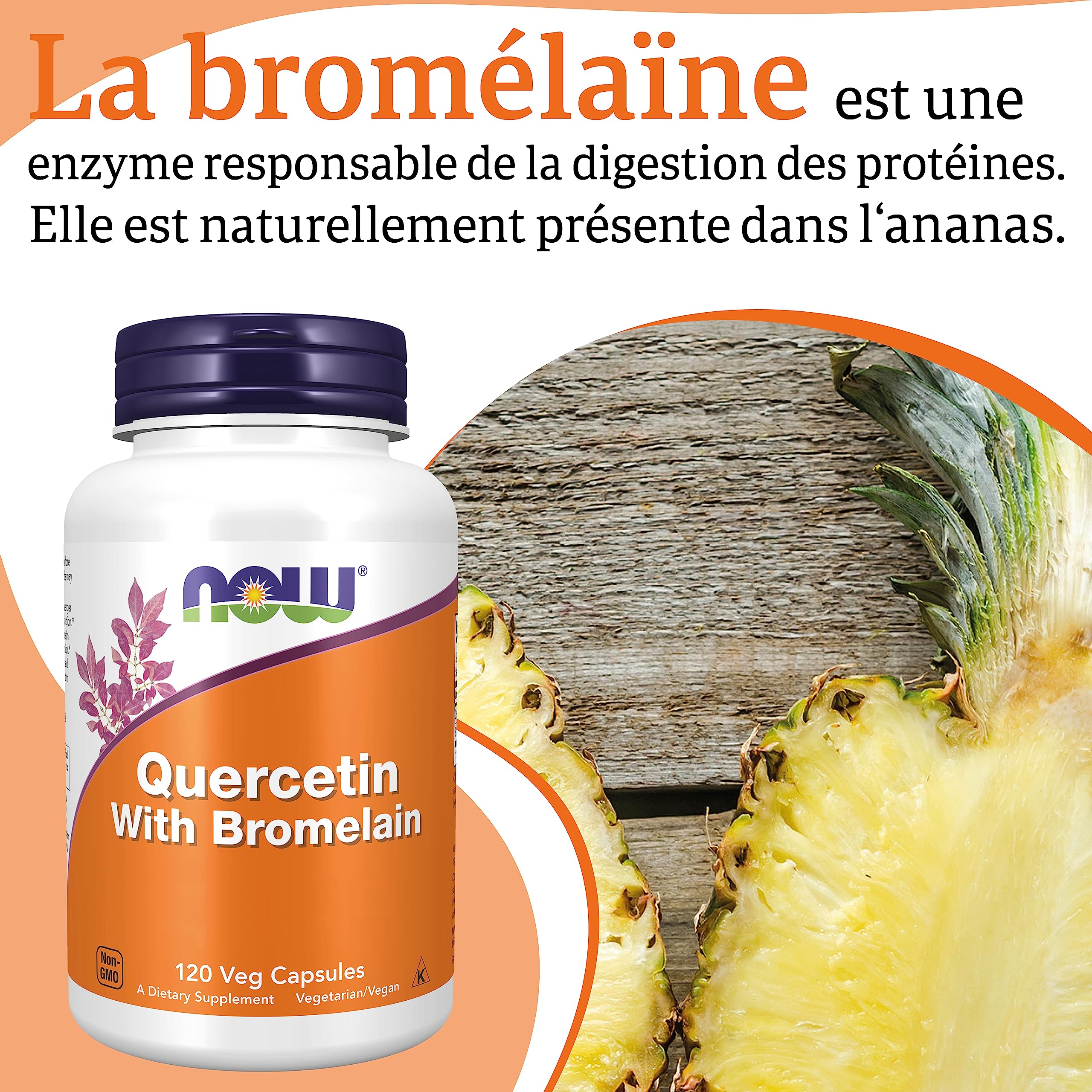 Now Foods, Quercétine avec Bromélaïne, 120 Capsules végétaliennes, Testé en Laboratoire, Bioflavonoïde, Sans Gluten, Sans Soja, Végétarien
