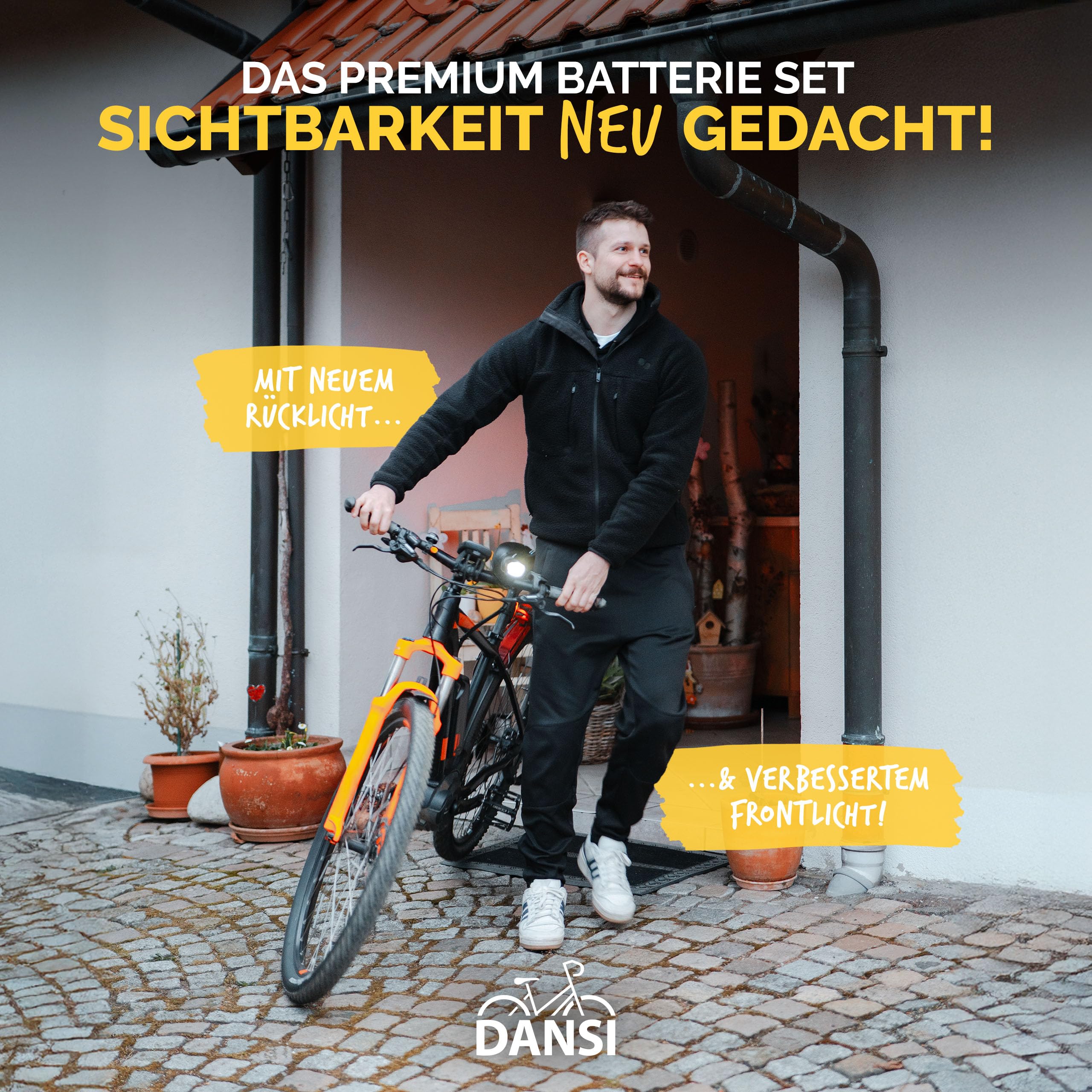 DANSI Set di luci per bicicletta StVZO I LED per bicicletta, luce anteriore chiara