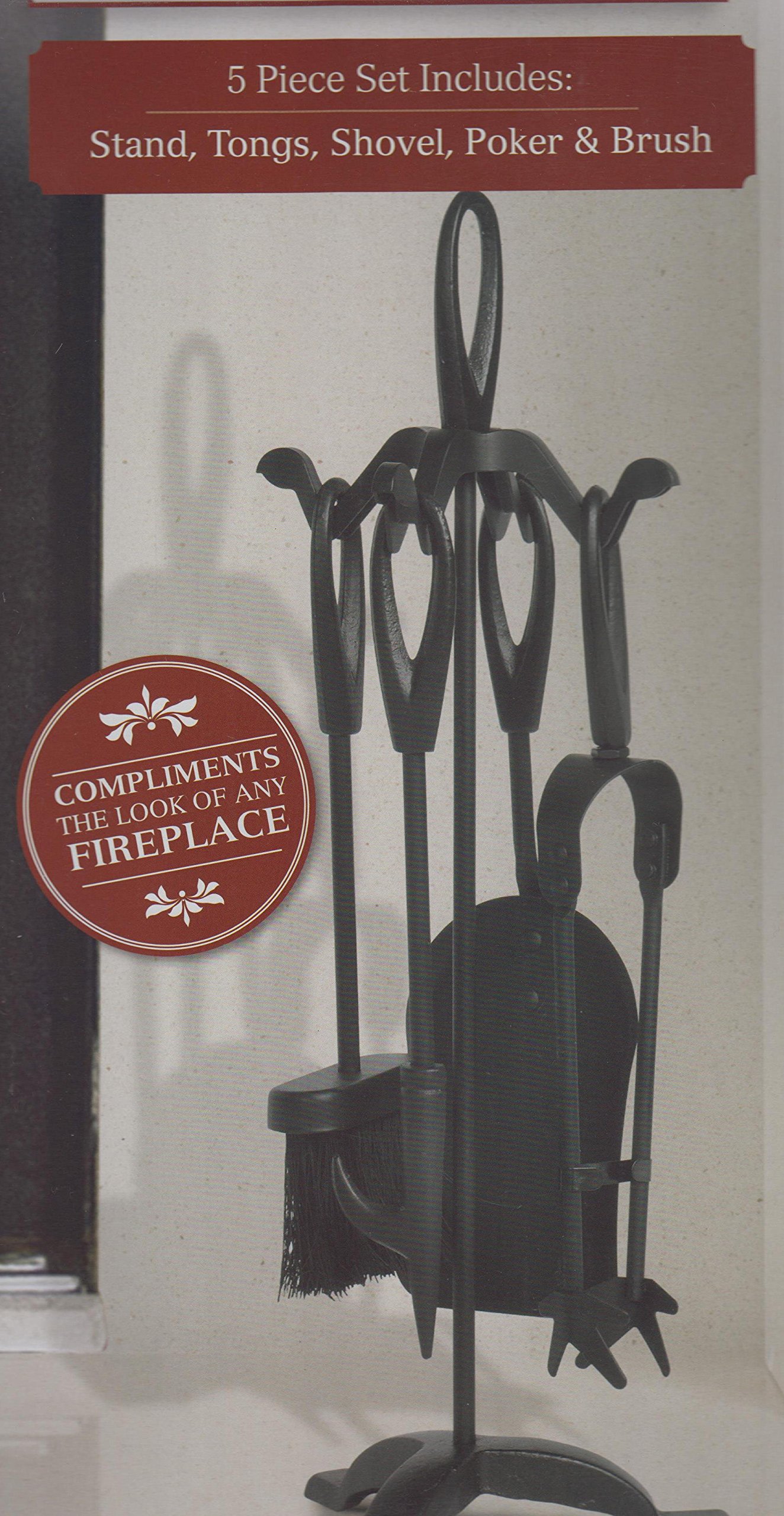 Hearth & HomeFireplace Companion Set Black Cast Iron 5 Piece 22 Inch Loop Handl