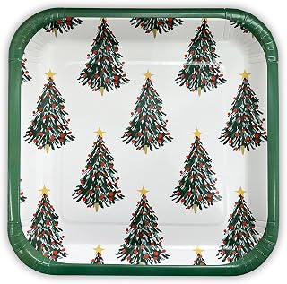 Solas Christmas Paper Plates - Festive Disposable Christmas Tree Paper Plates - Biodegradable & Fully Compostable Holiday Party Paper Plates - Pack of 20 x 9 Inch Christmas Paper Dinner Plates
