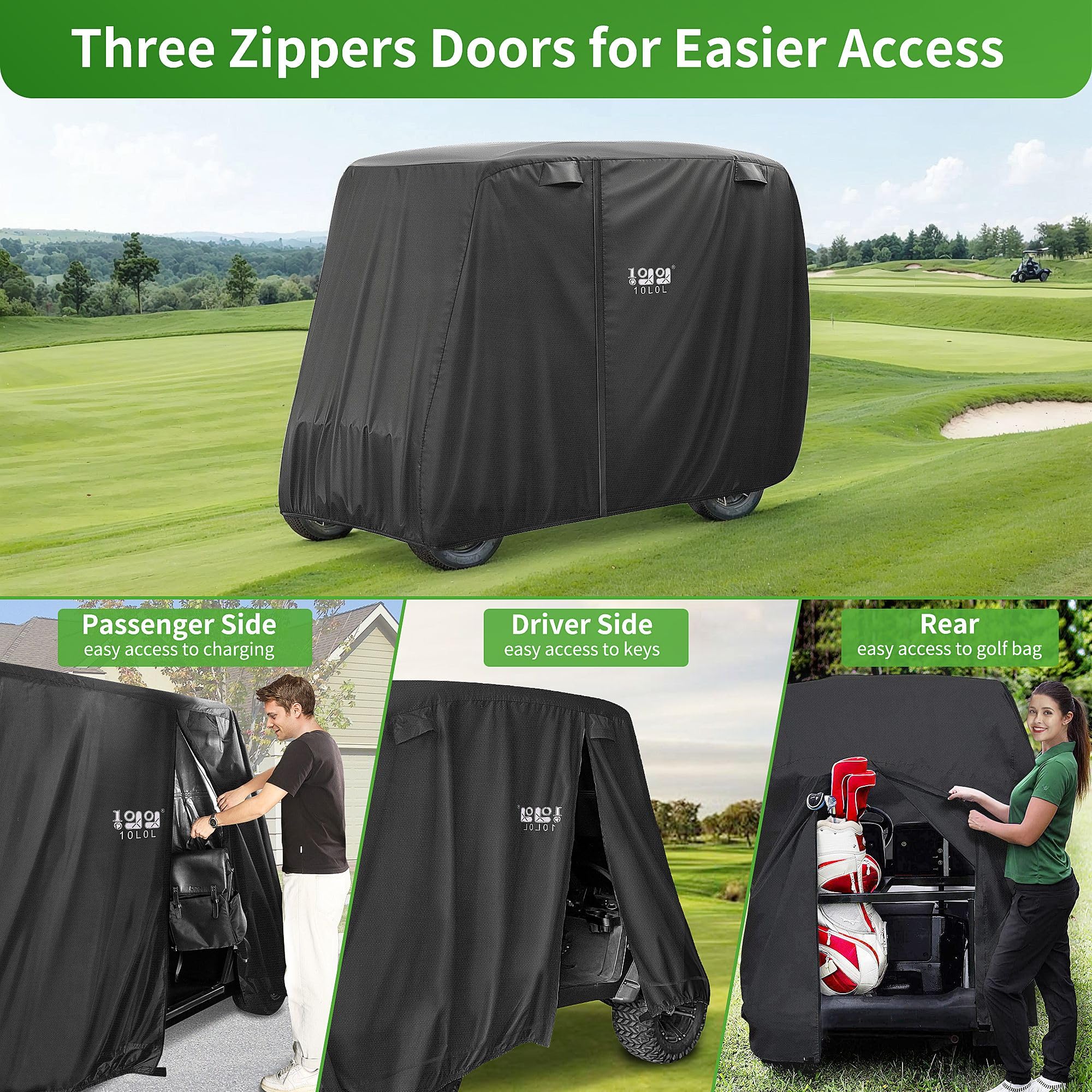 10L0L Copertura per Passeggino da Golf per 4 passeggeri, Adatta per EZGO, Club Car, Yamaha, Impermeabile 400D, Antivento, Resistente al Sole, per Esterni, per Tutte Le Stagioni, in Poliestere,