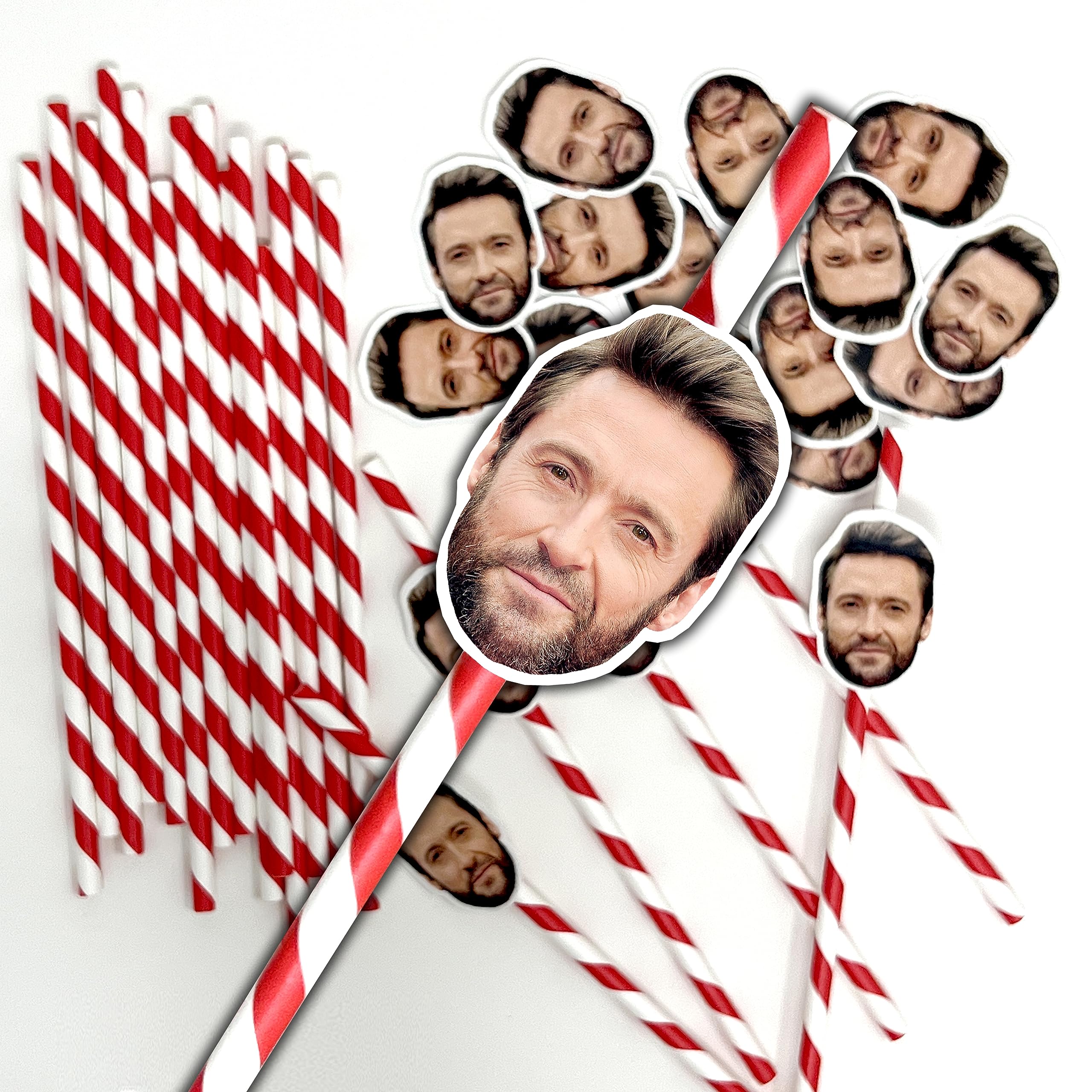 40 Personalised Photo Face Straws - Custom Cut-Outs of face of Your Choice, Complete with Straws and fixings for You to Attach Yourself - Fun for Hen Party, stag do, Birthday etc (40 Straws) - Red โ image 1